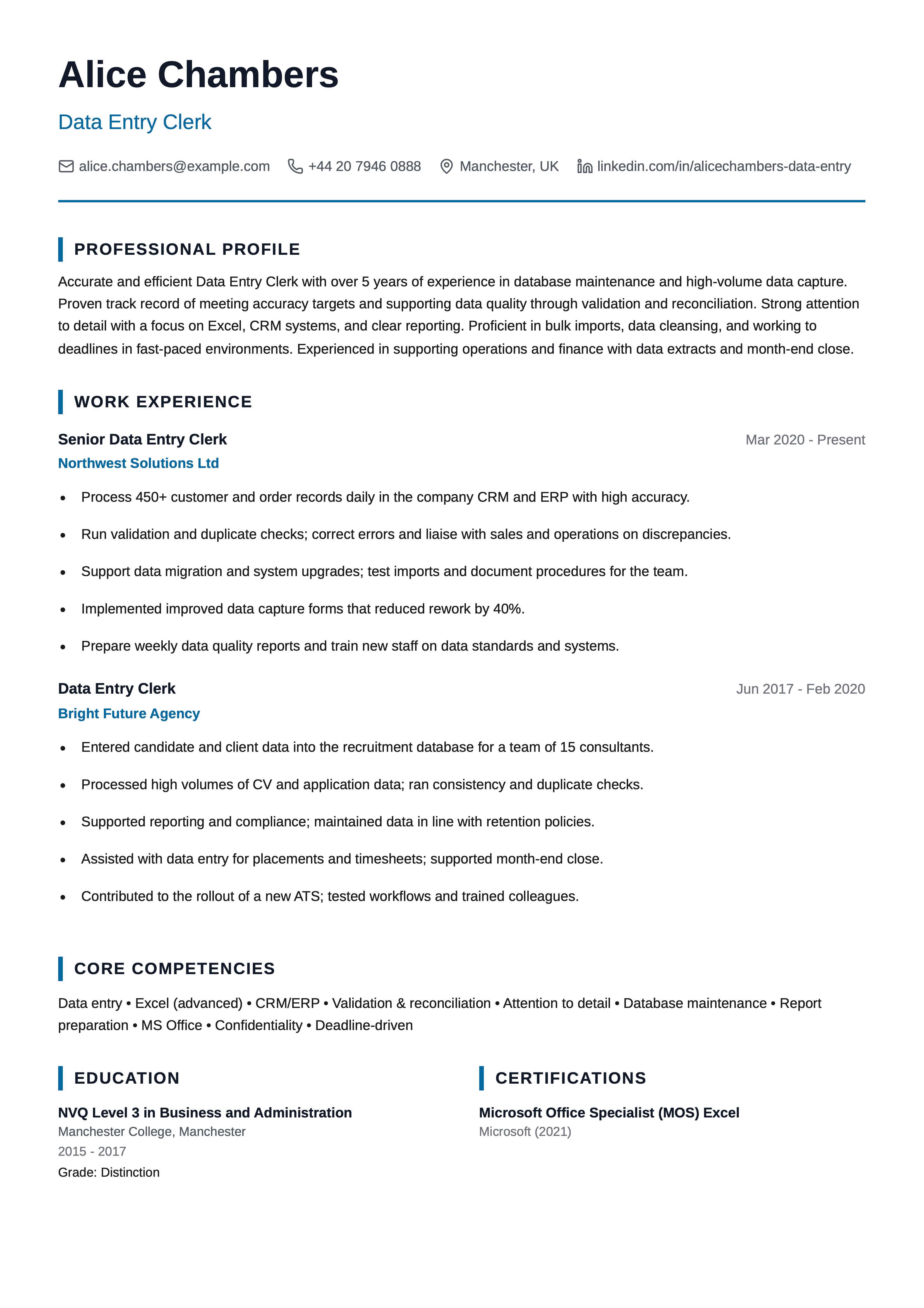 data entry cv template