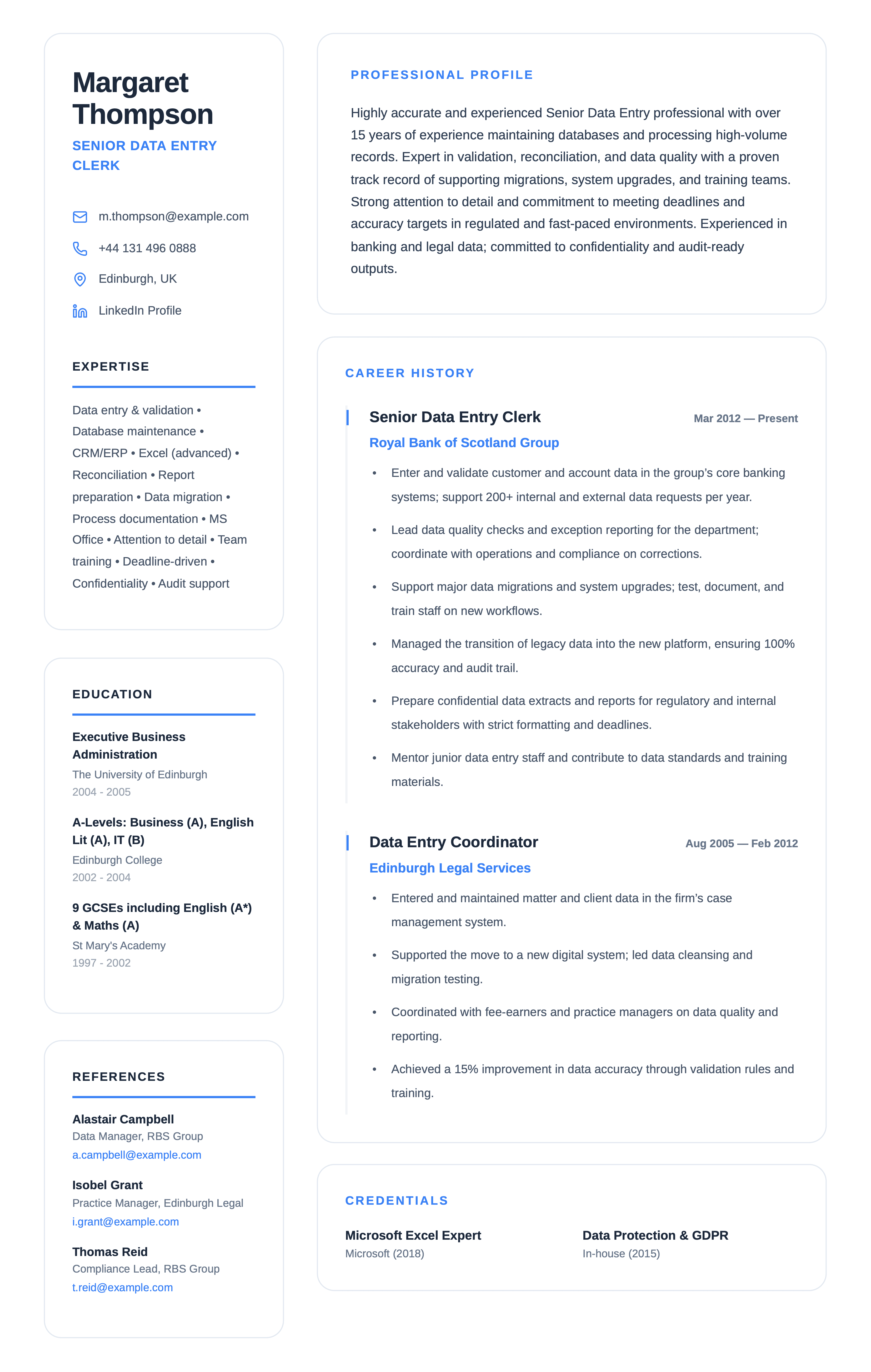 data entry cv template