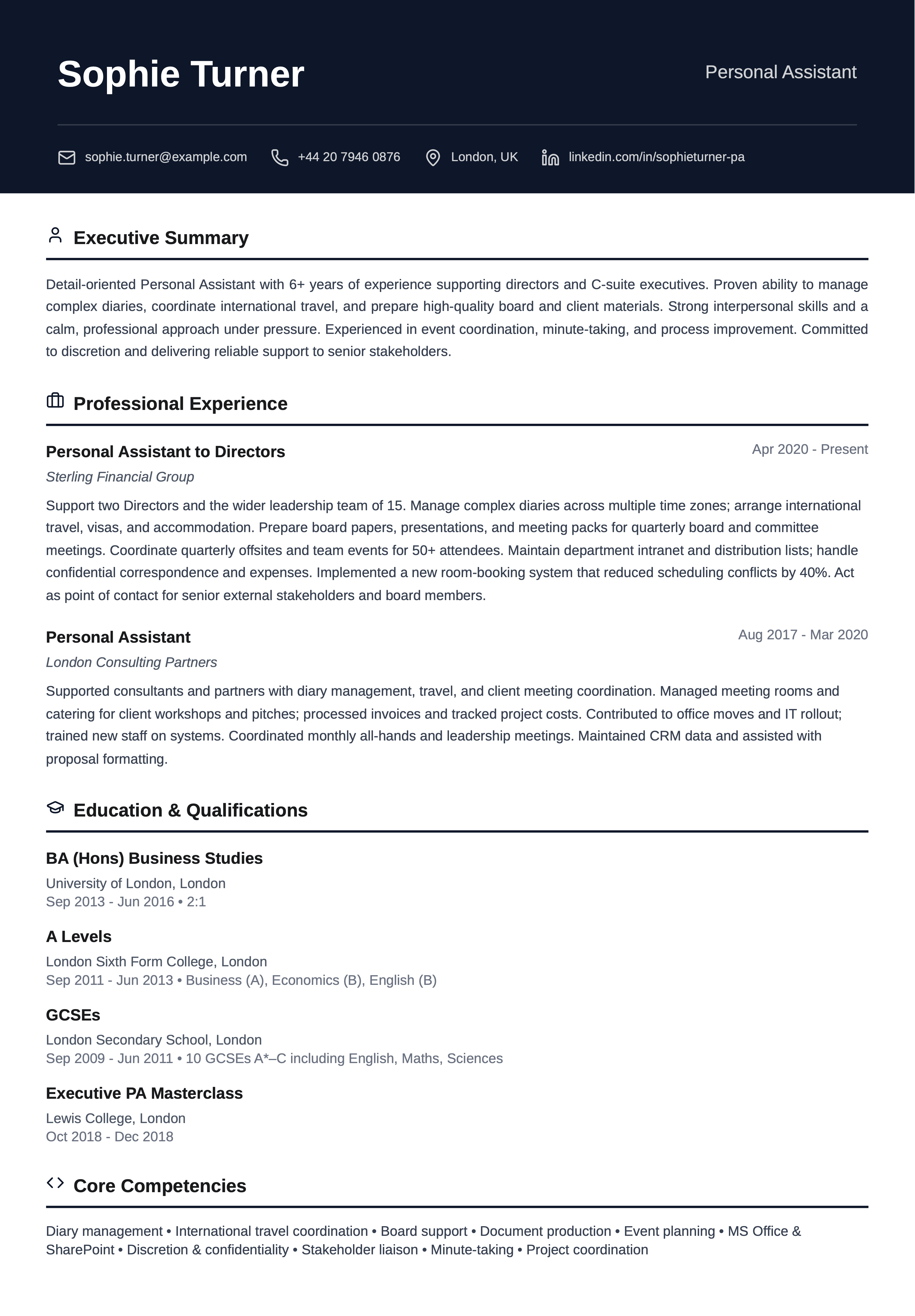 personal assistant cv template