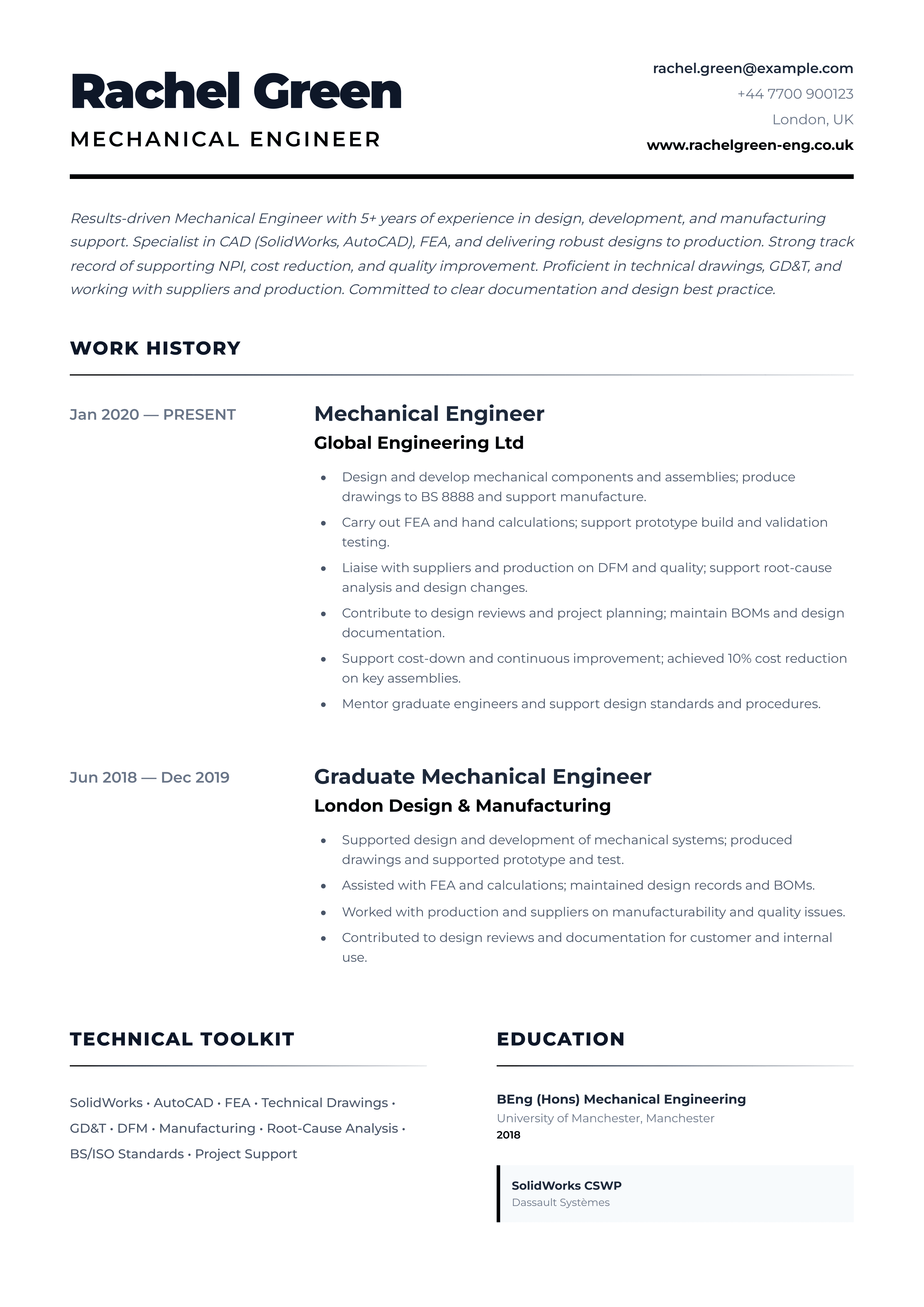 mechanical engineer cv template