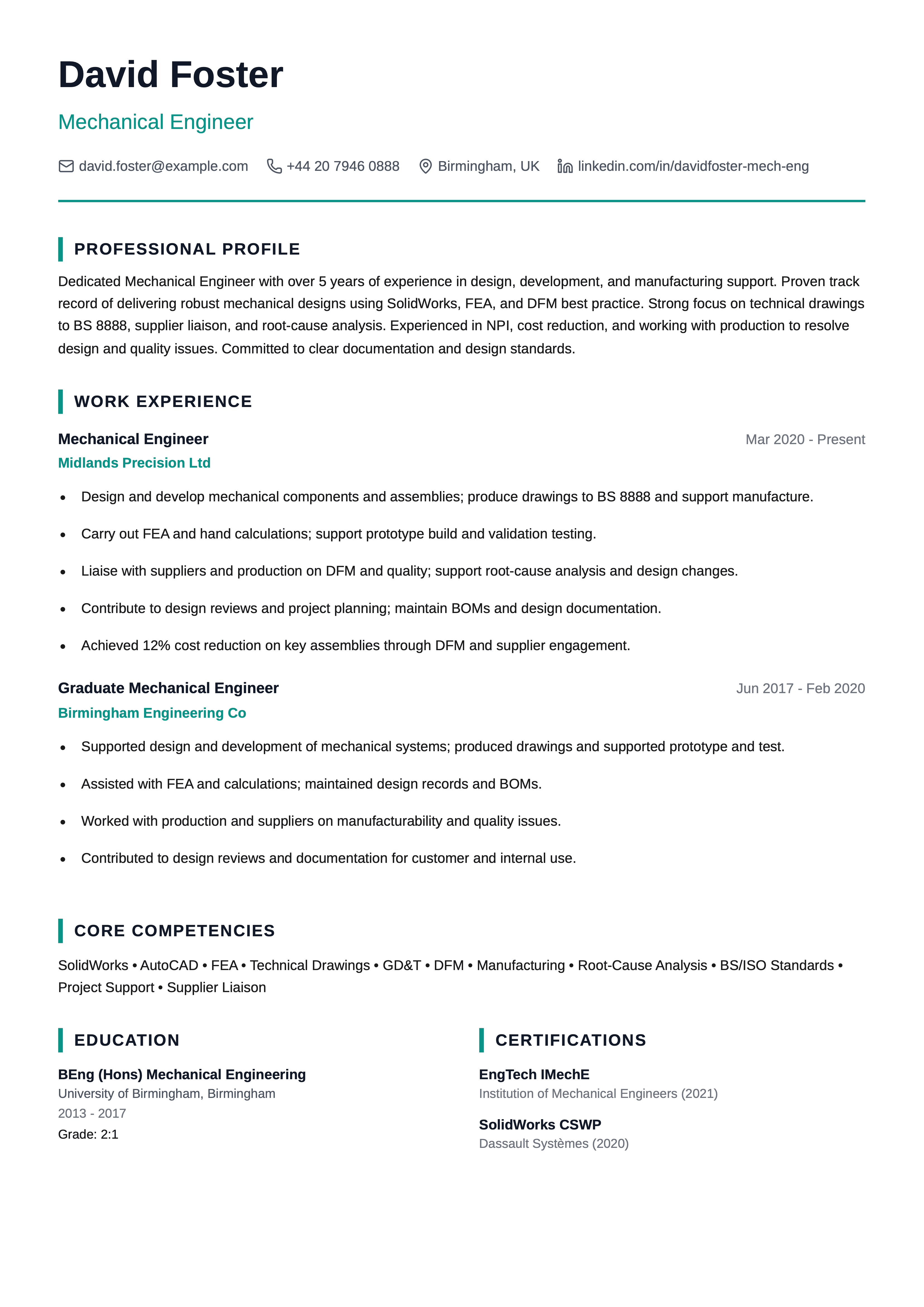 mechanical engineer cv template