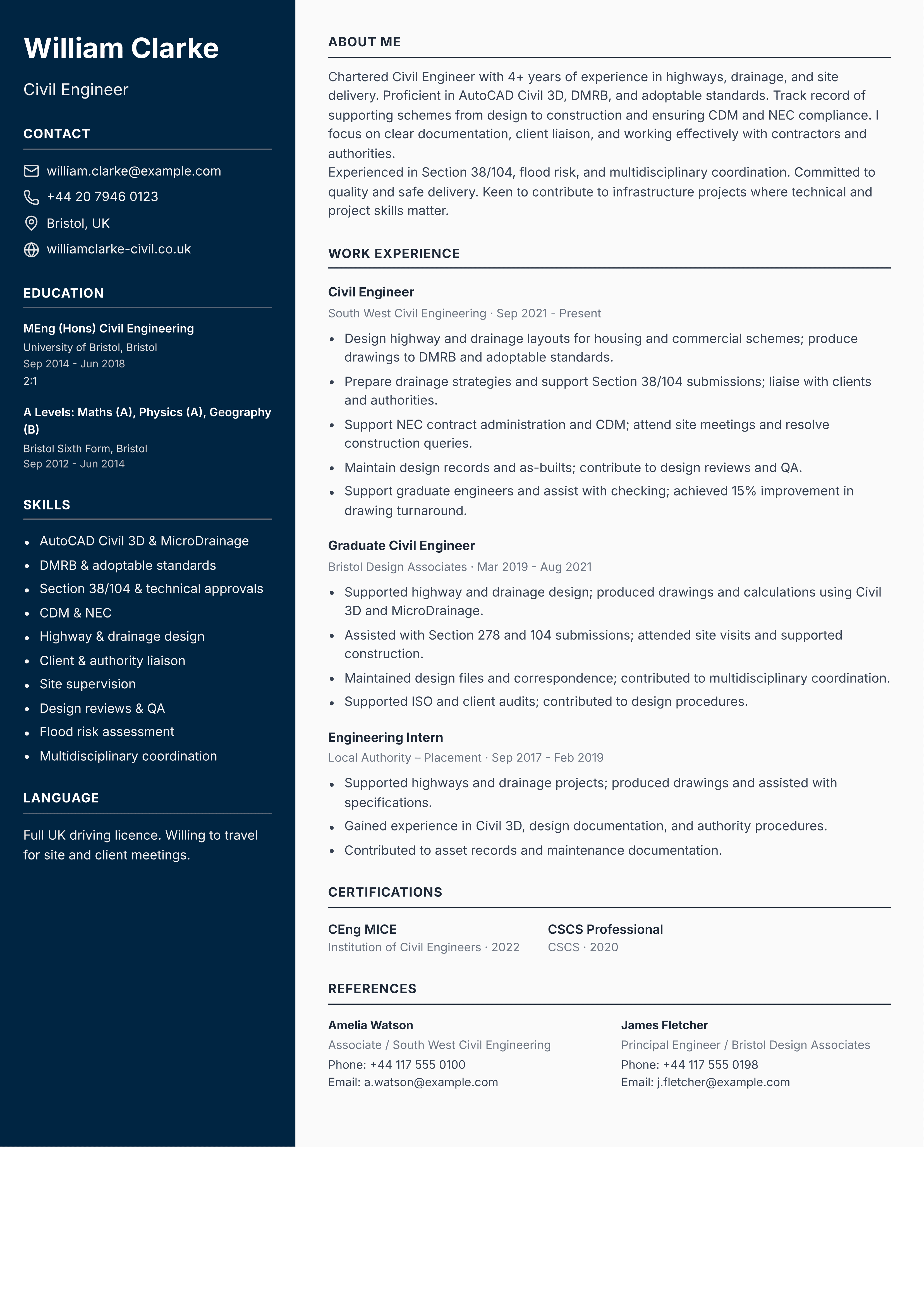 civil engineer cv template
