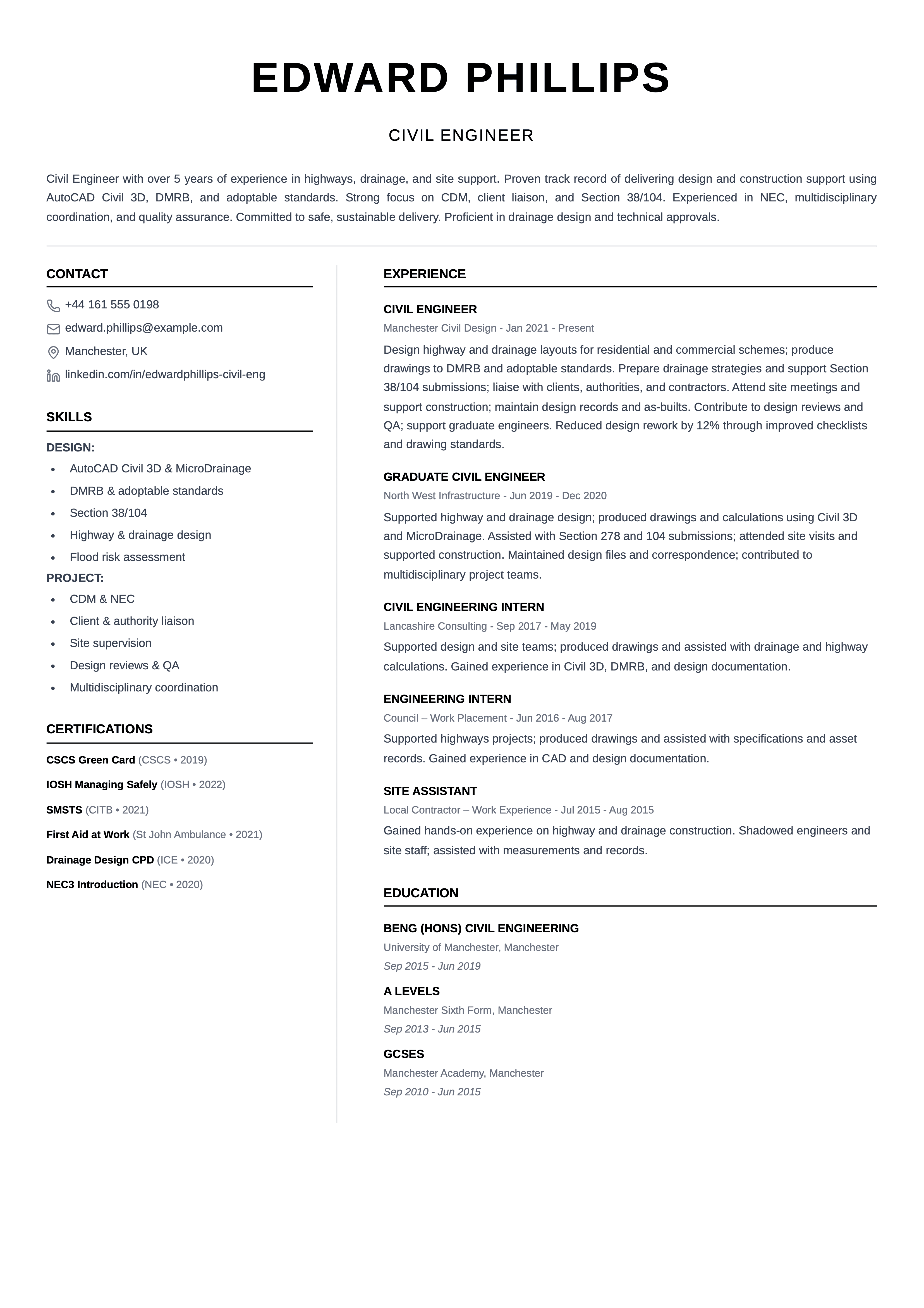 civil engineer cv template
