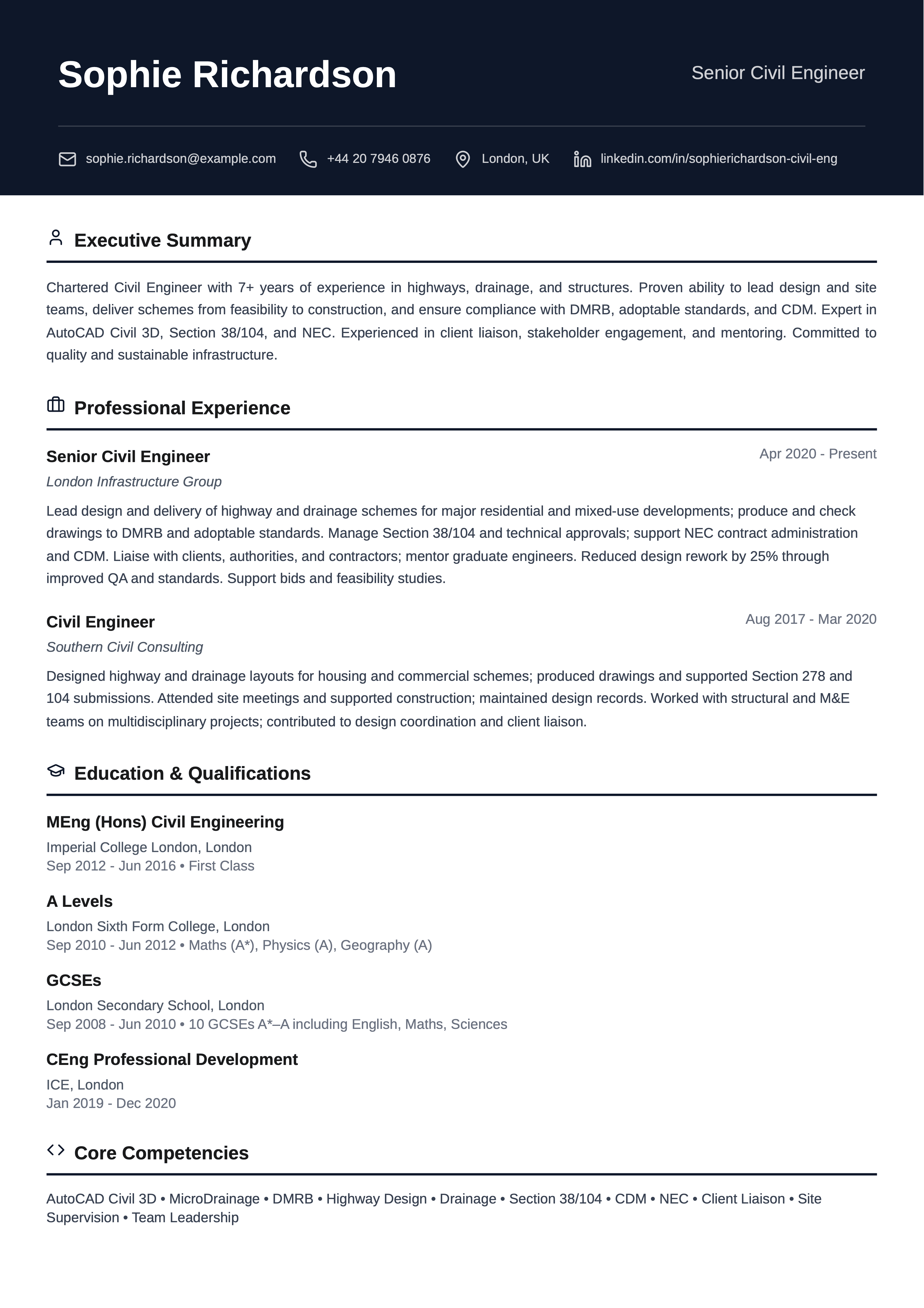 civil engineer cv template