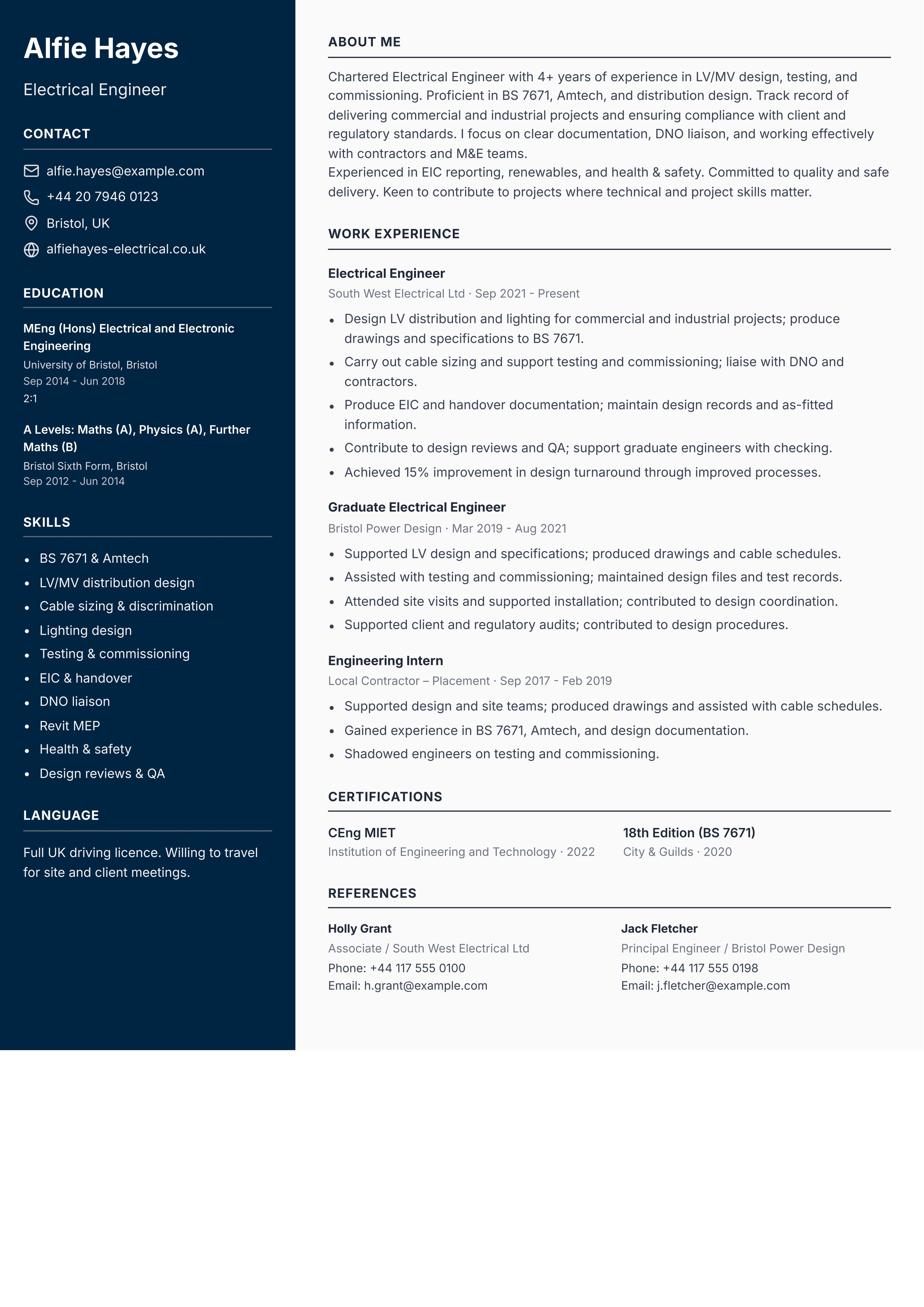 electrical engineer cv template