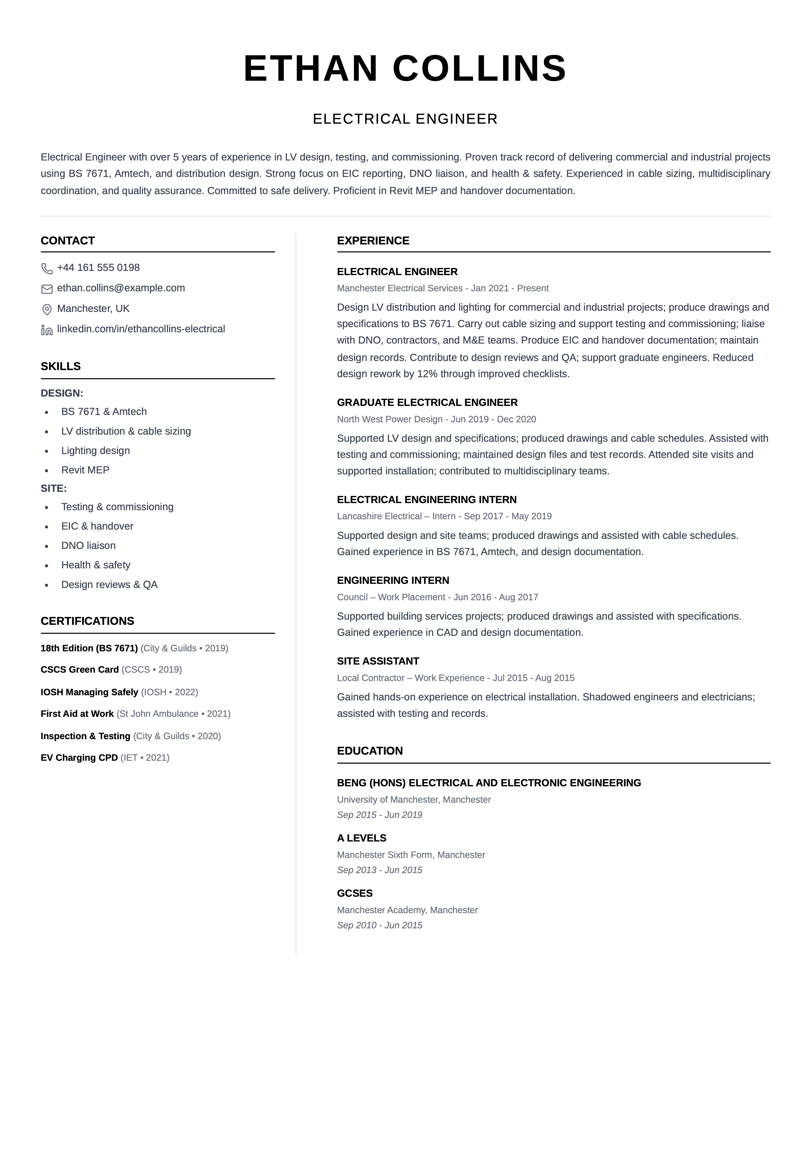 electrical engineer cv template