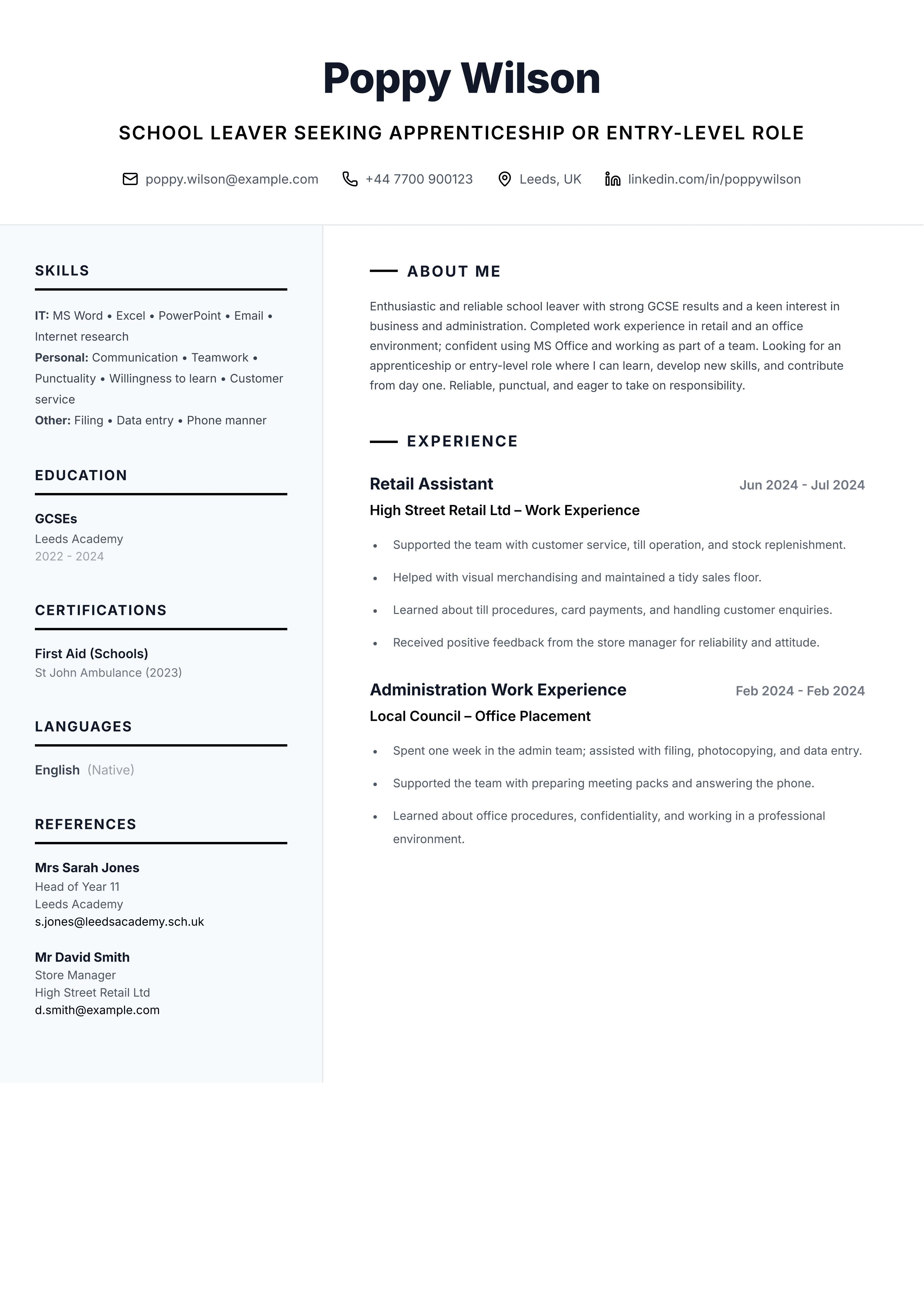 School Leaver Pro template