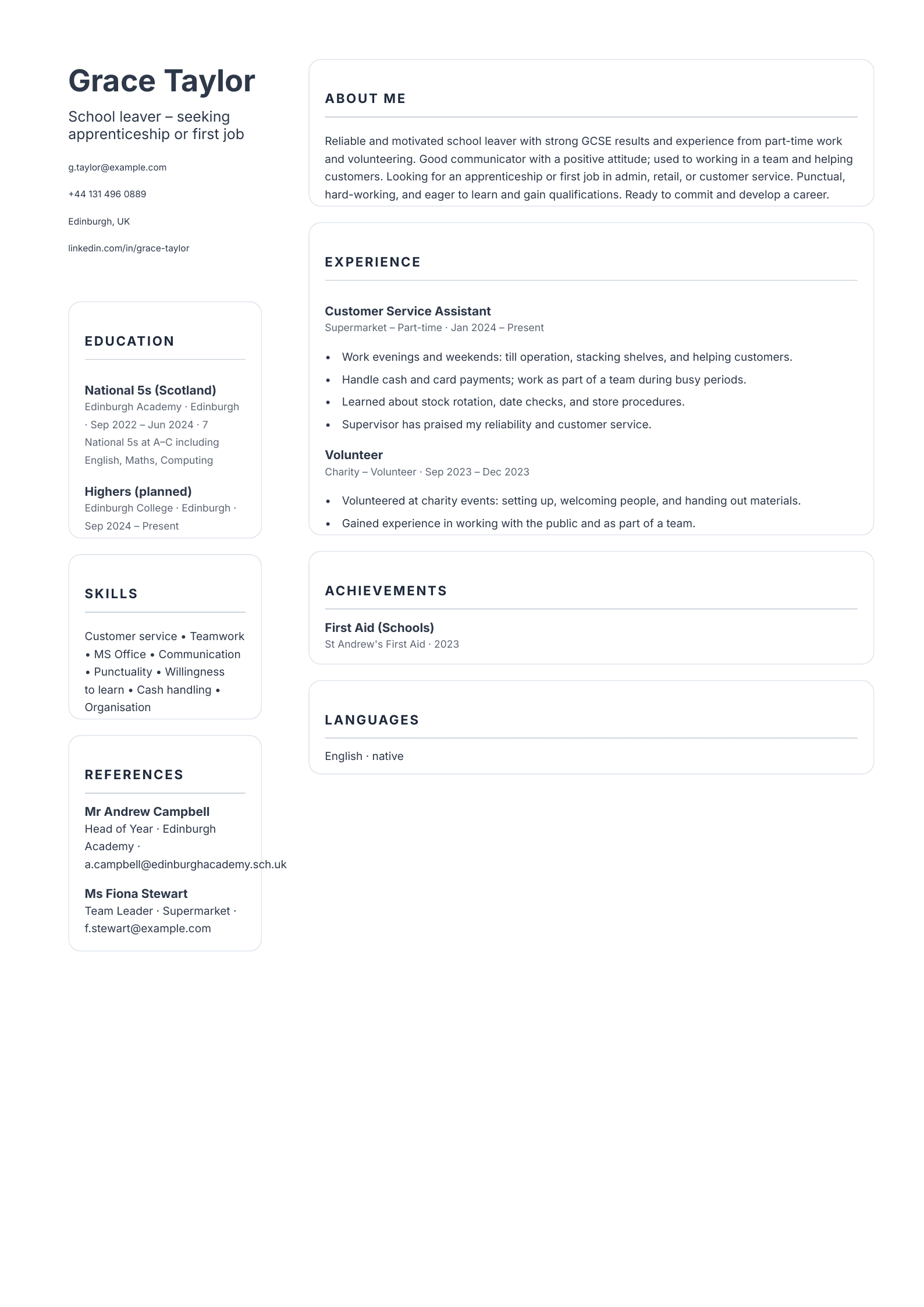 9+ School Leaver CV Templates | Modern CV
