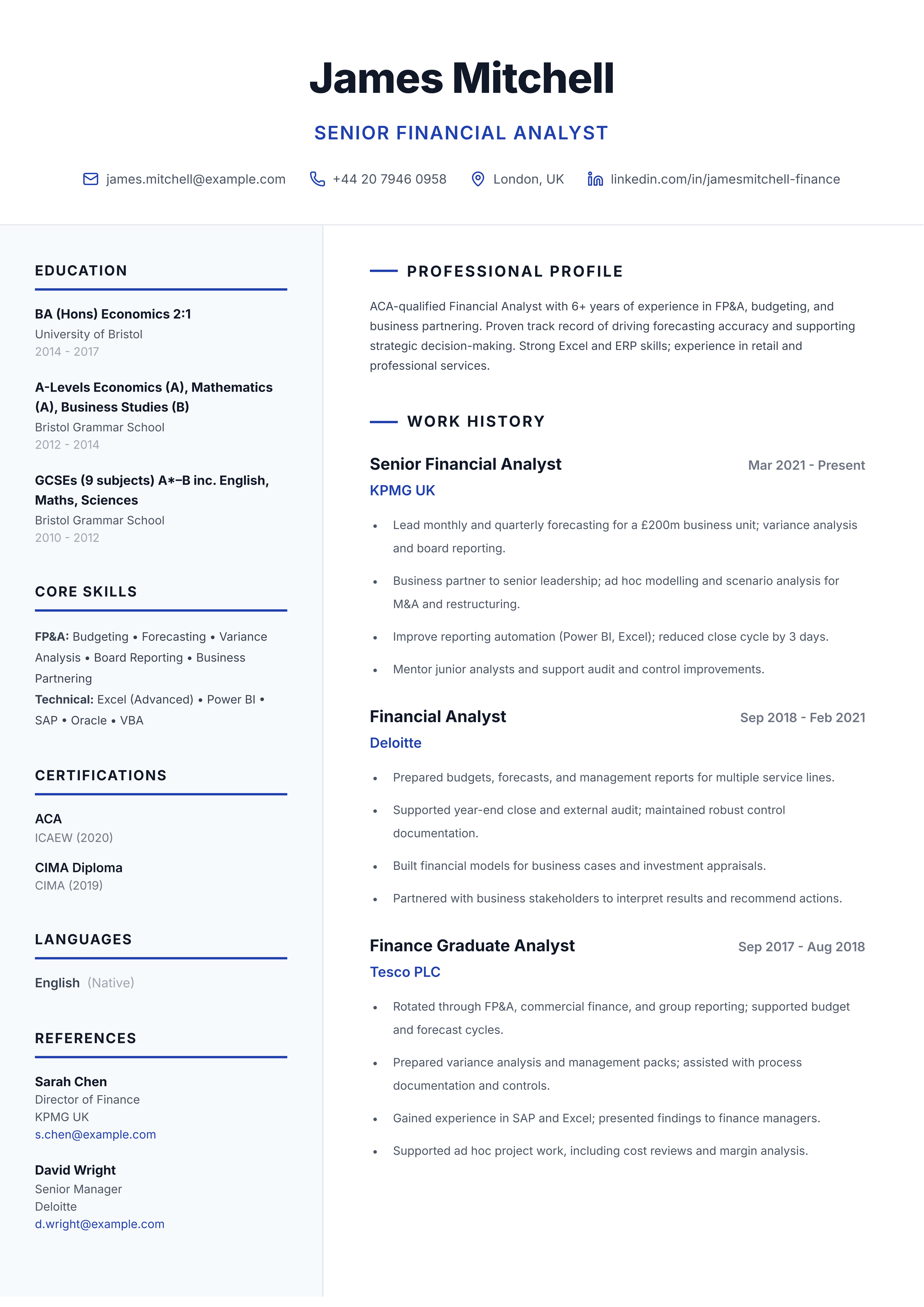 Finance CV template - Senior Financial Analyst