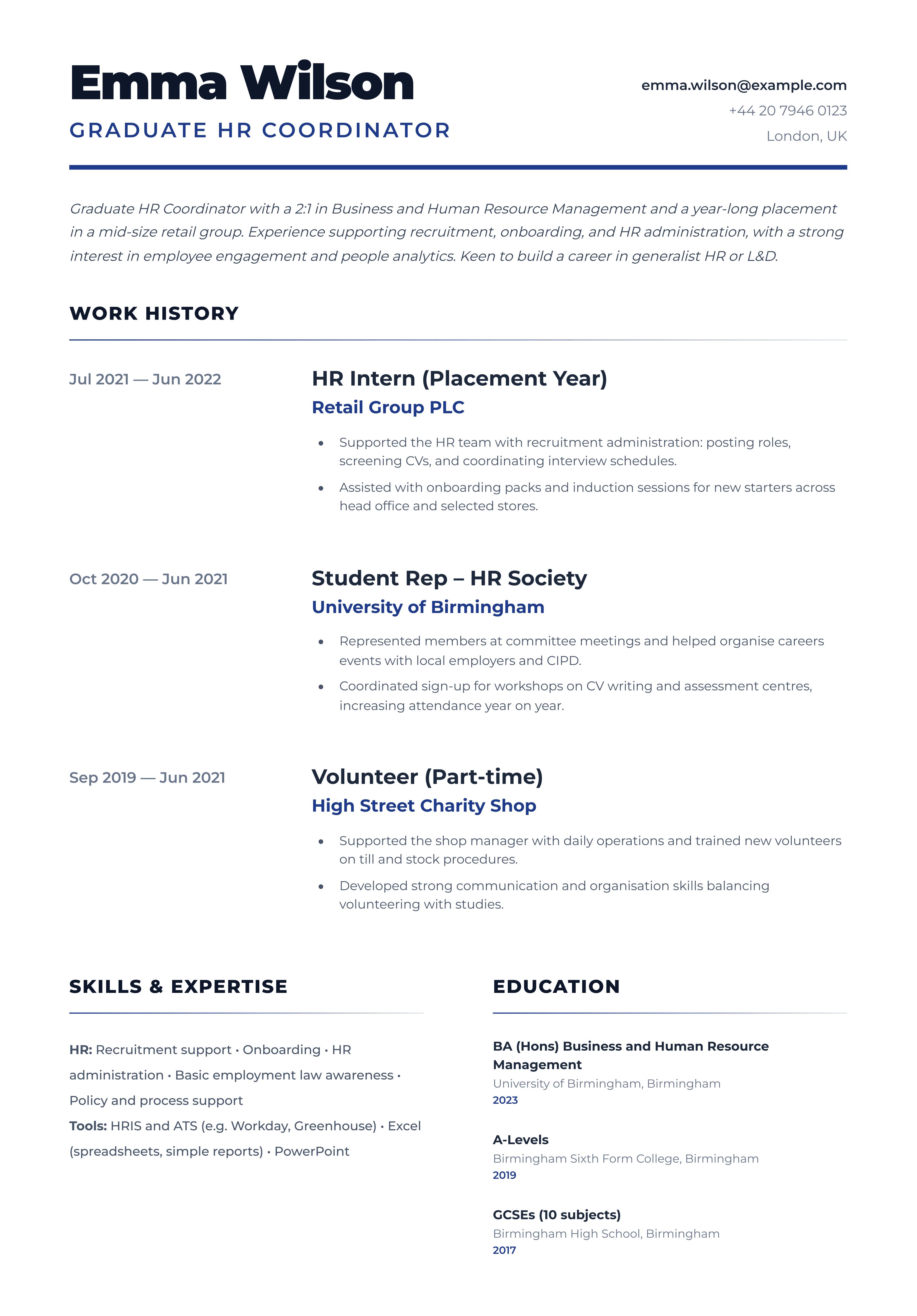 graduate hr cv template