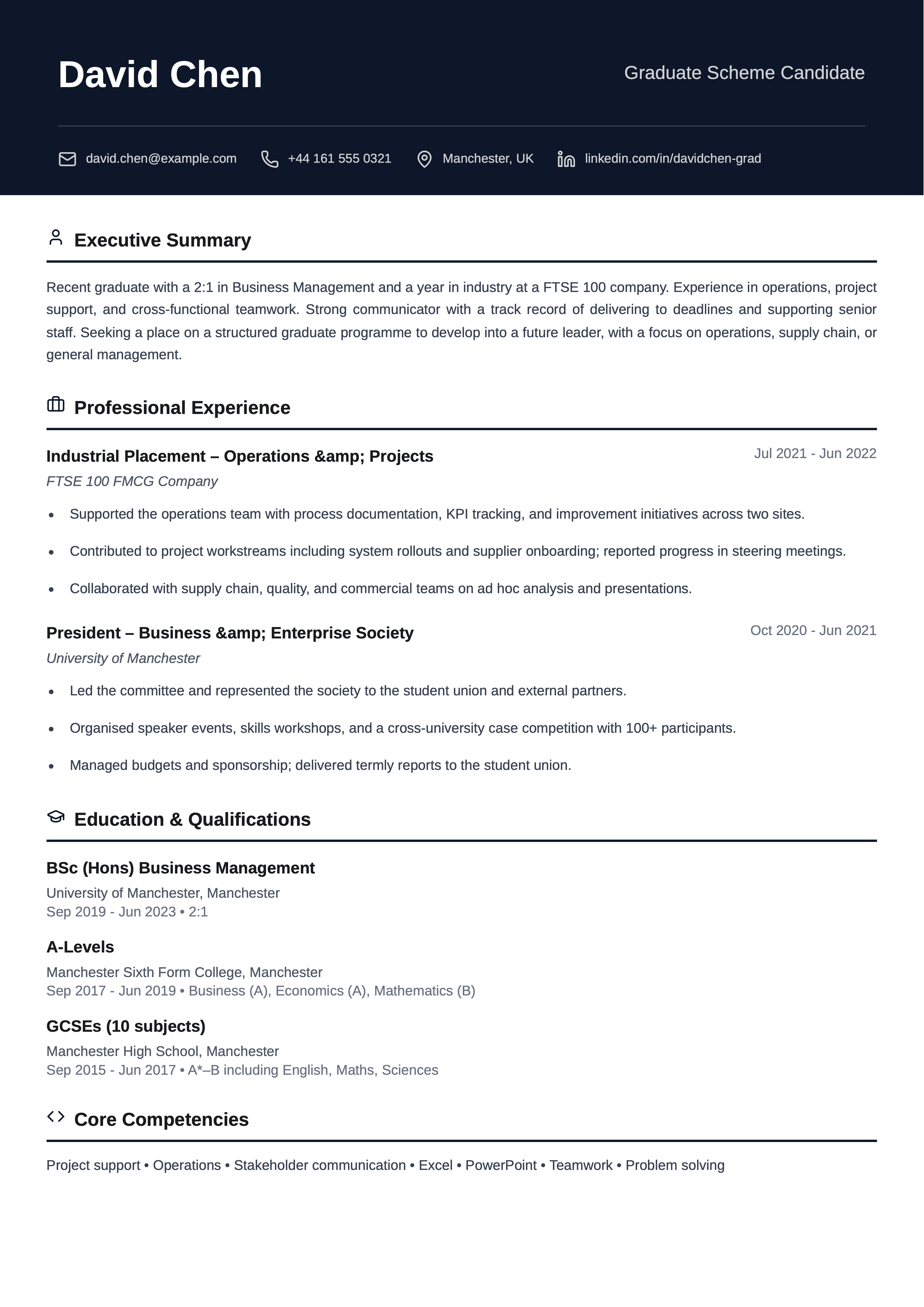 graduate scheme cv template