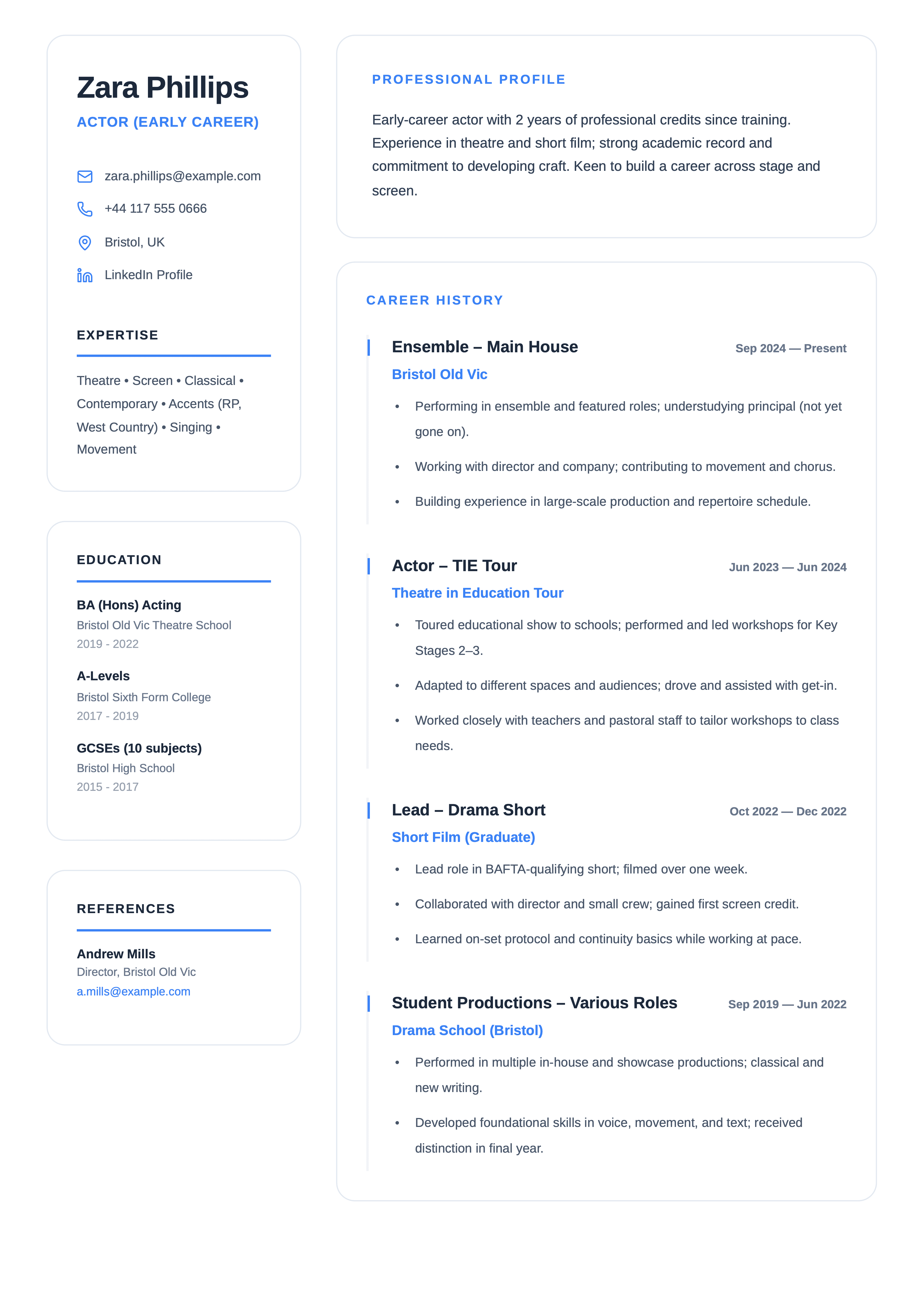 early career actor cv template