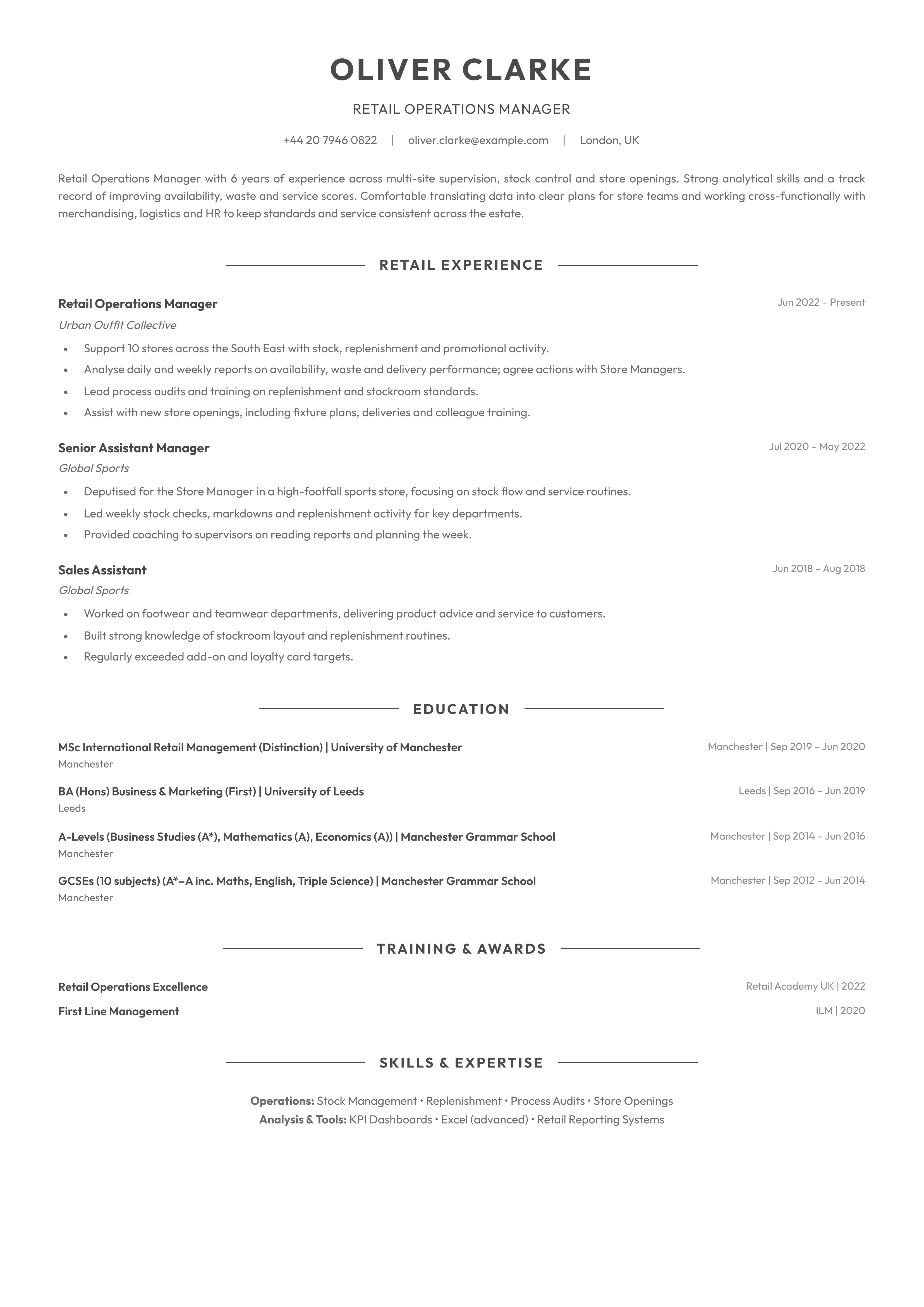 Retail operations CV template