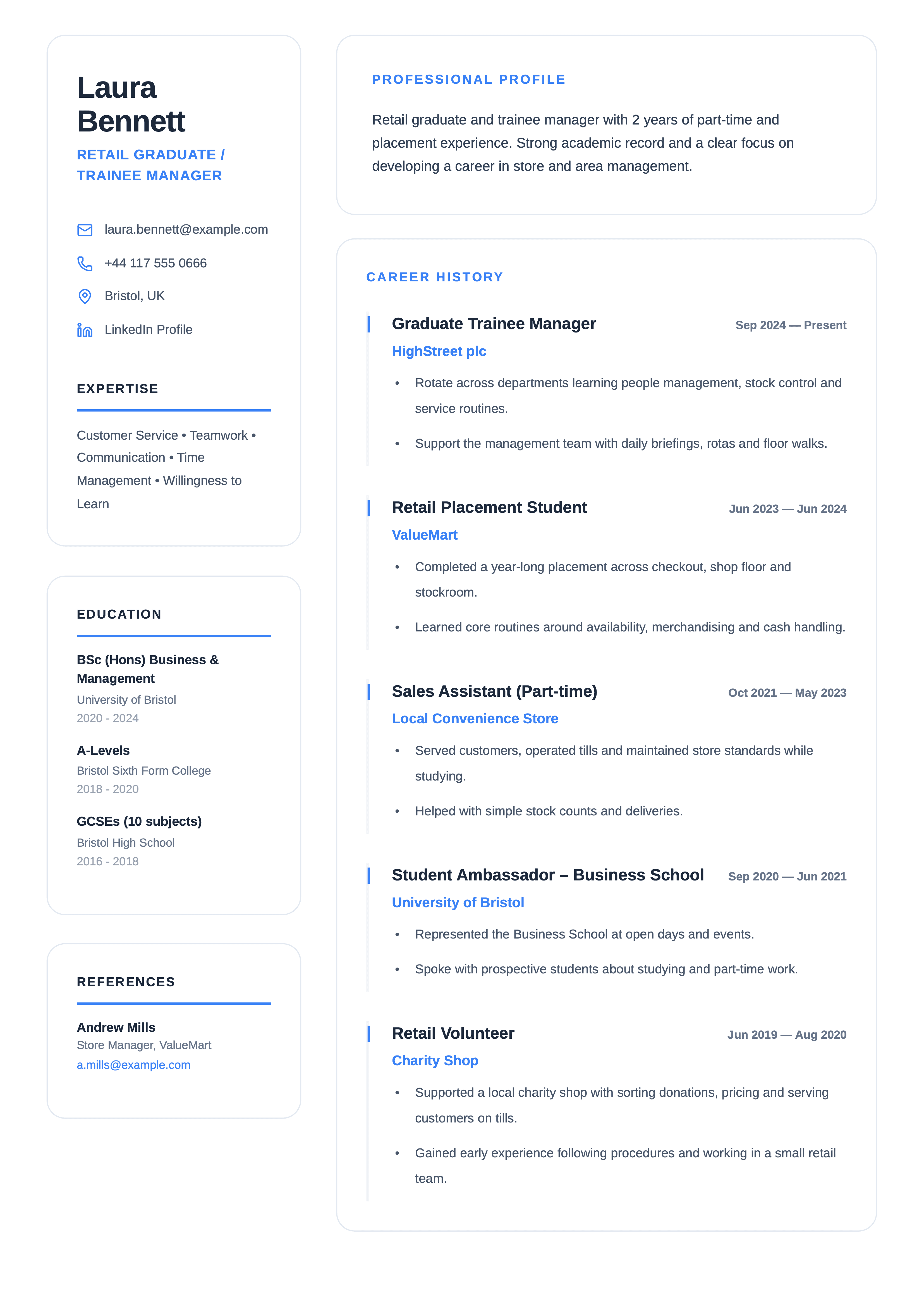 retail graduate cv template