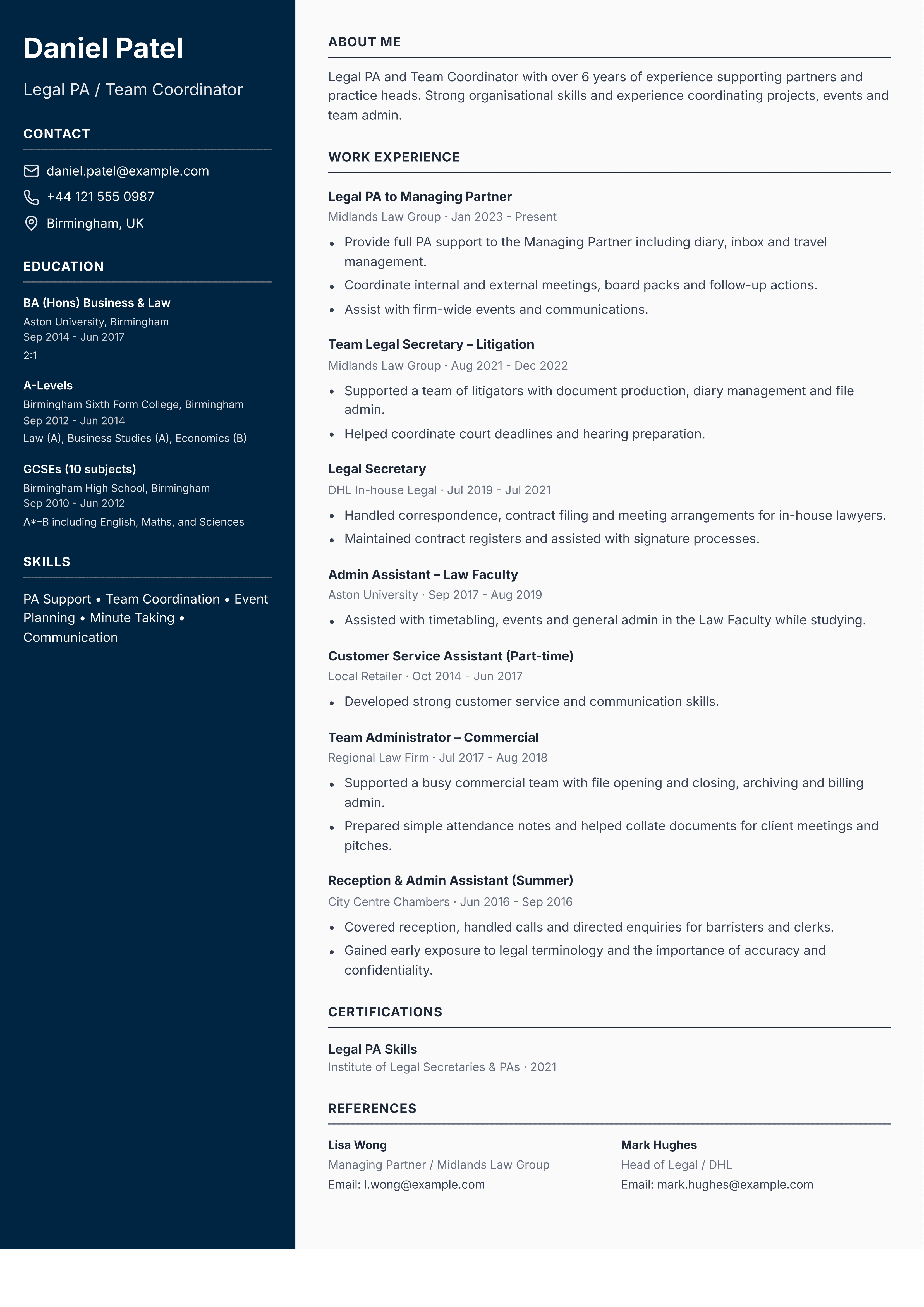 legal pa cv template