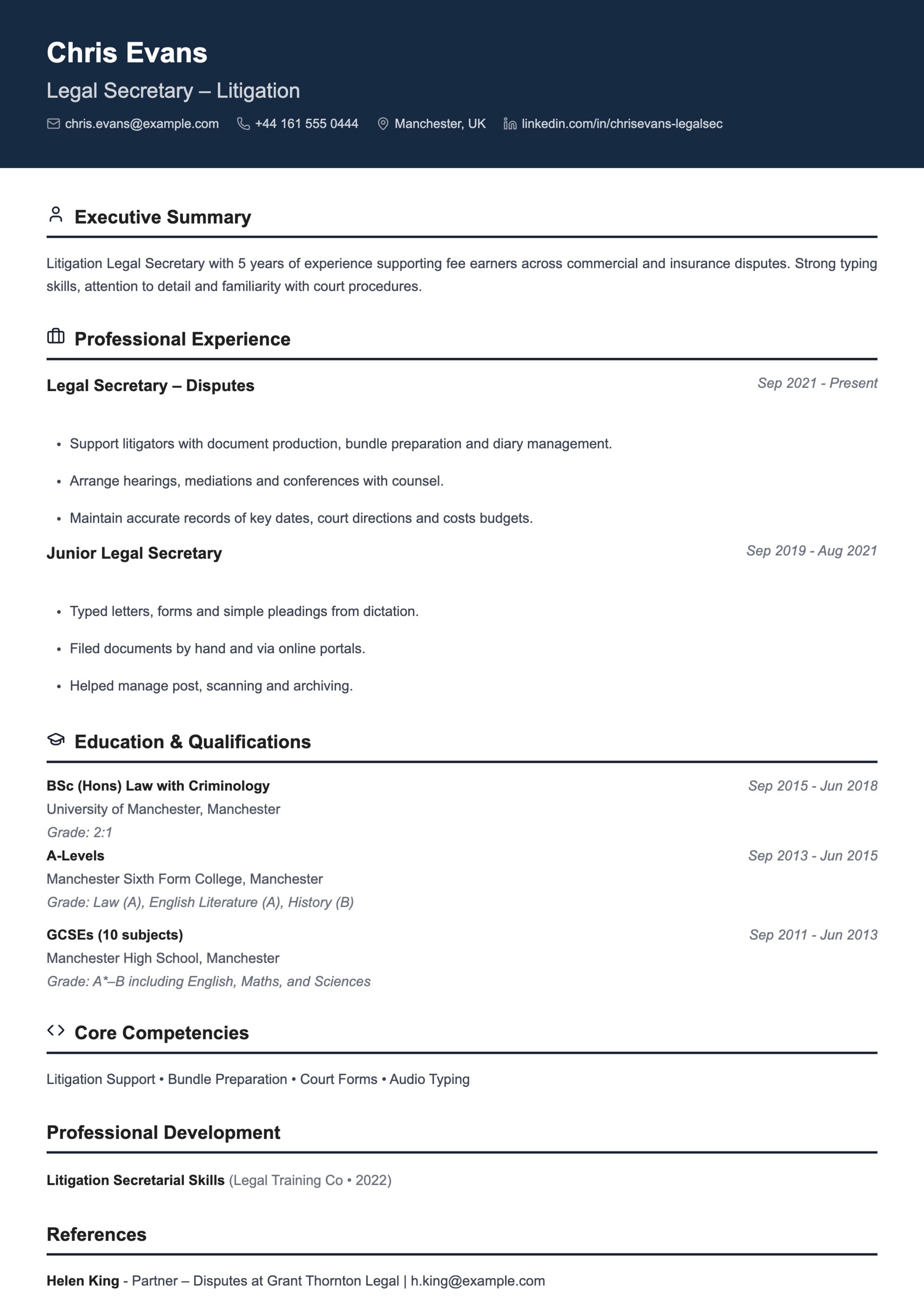 litigation legal secretary cv template