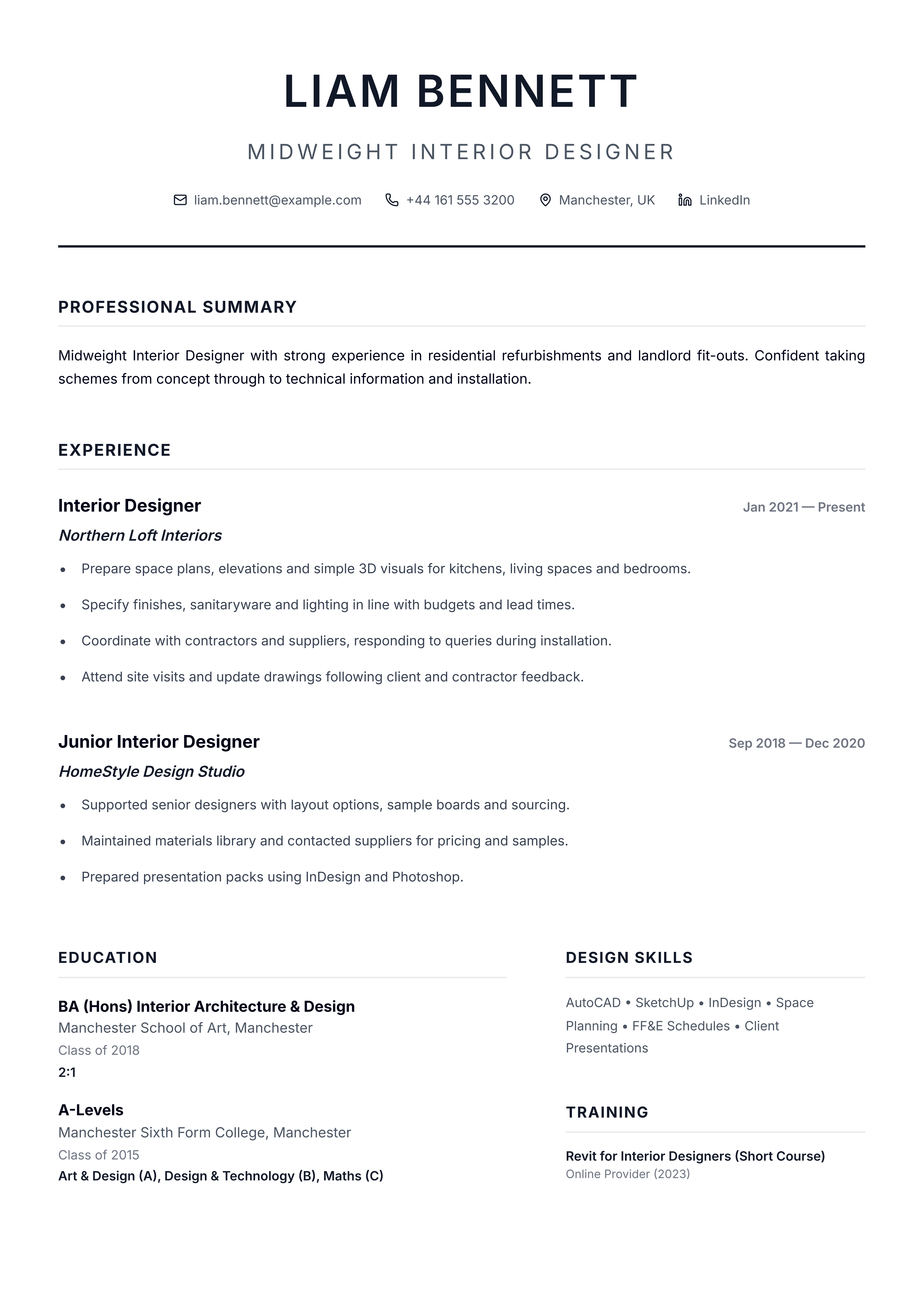 Interior designer CV template