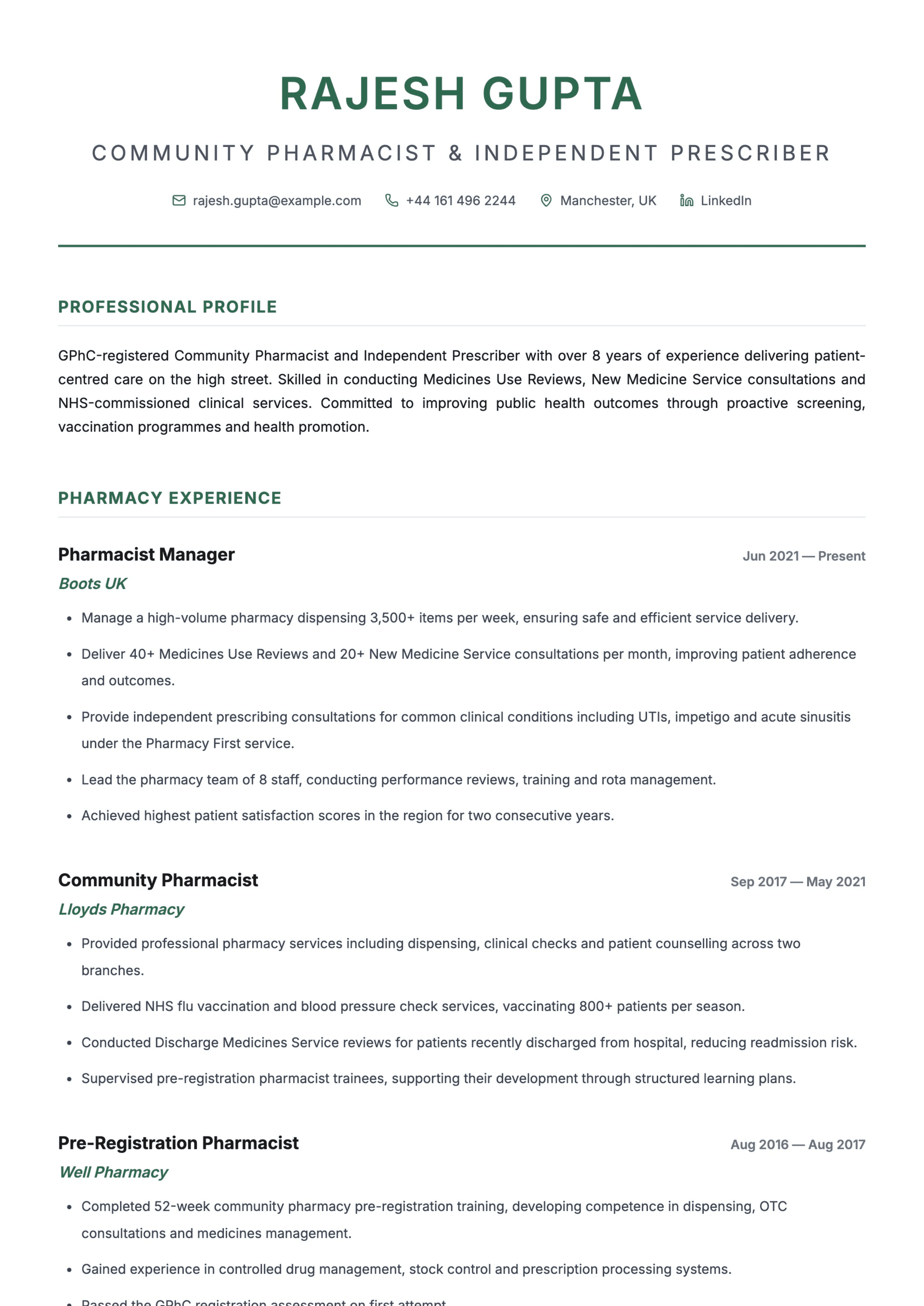 Community pharmacist CV template