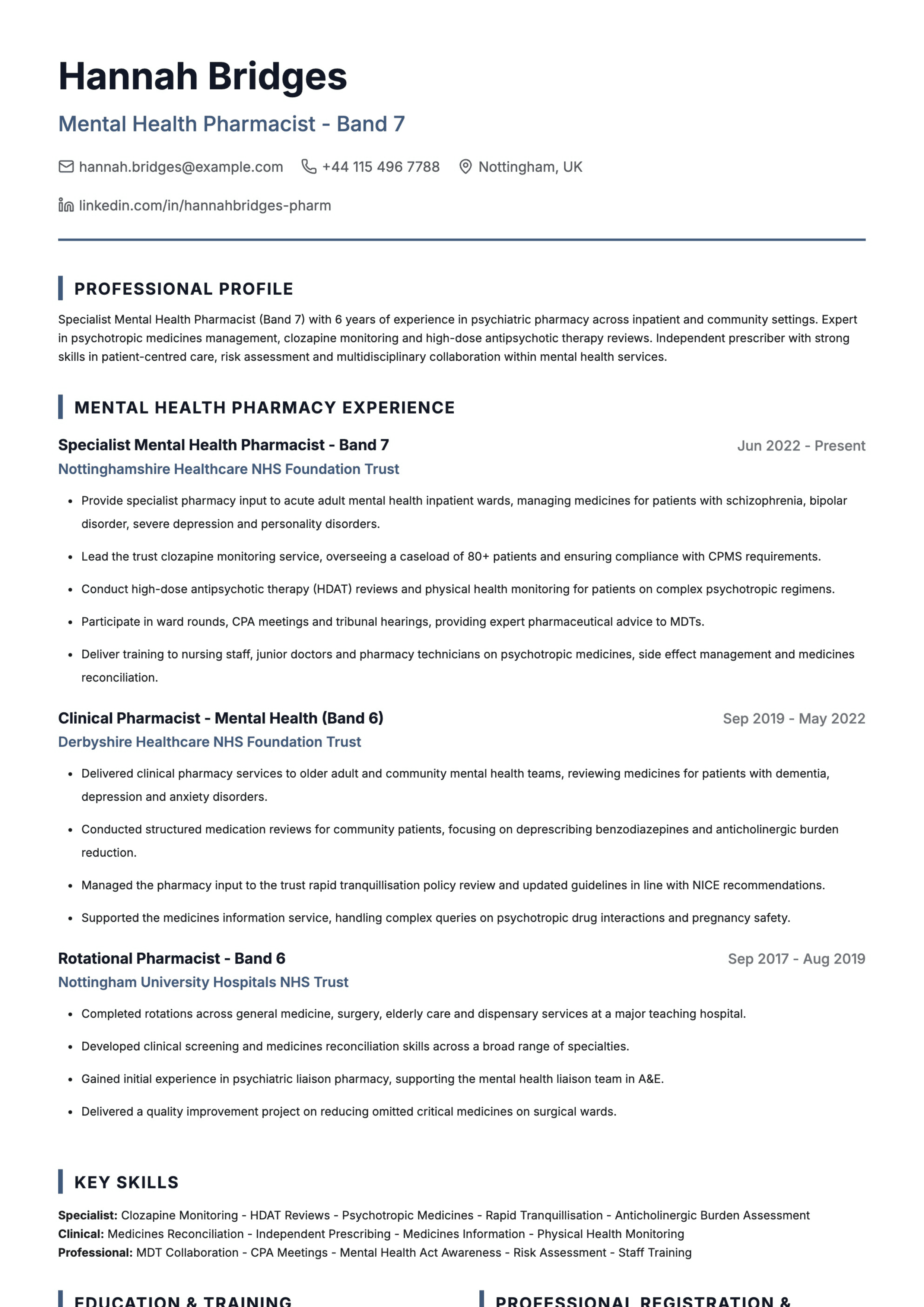 mental health pharmacist cv template