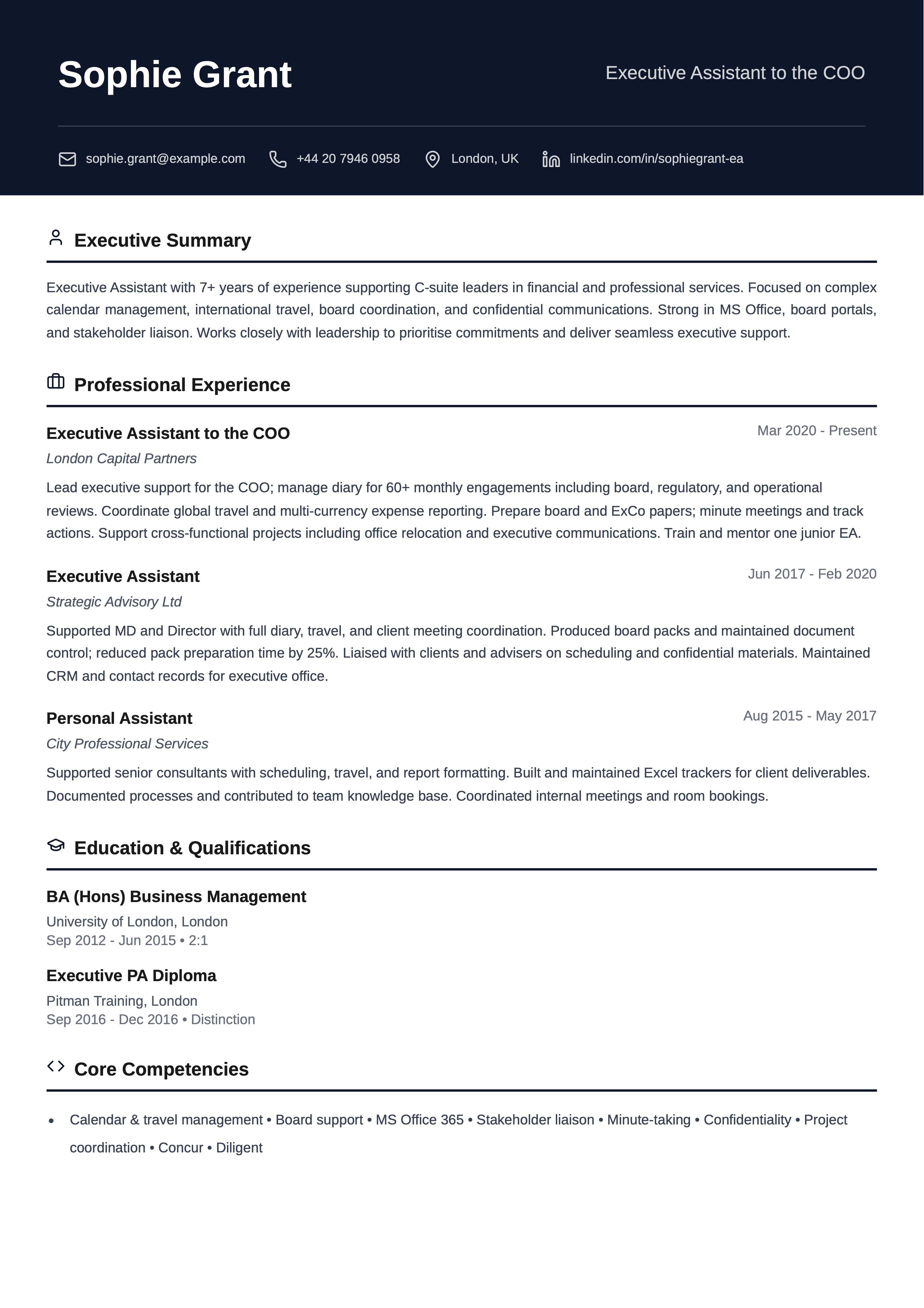 executive assistant cv template