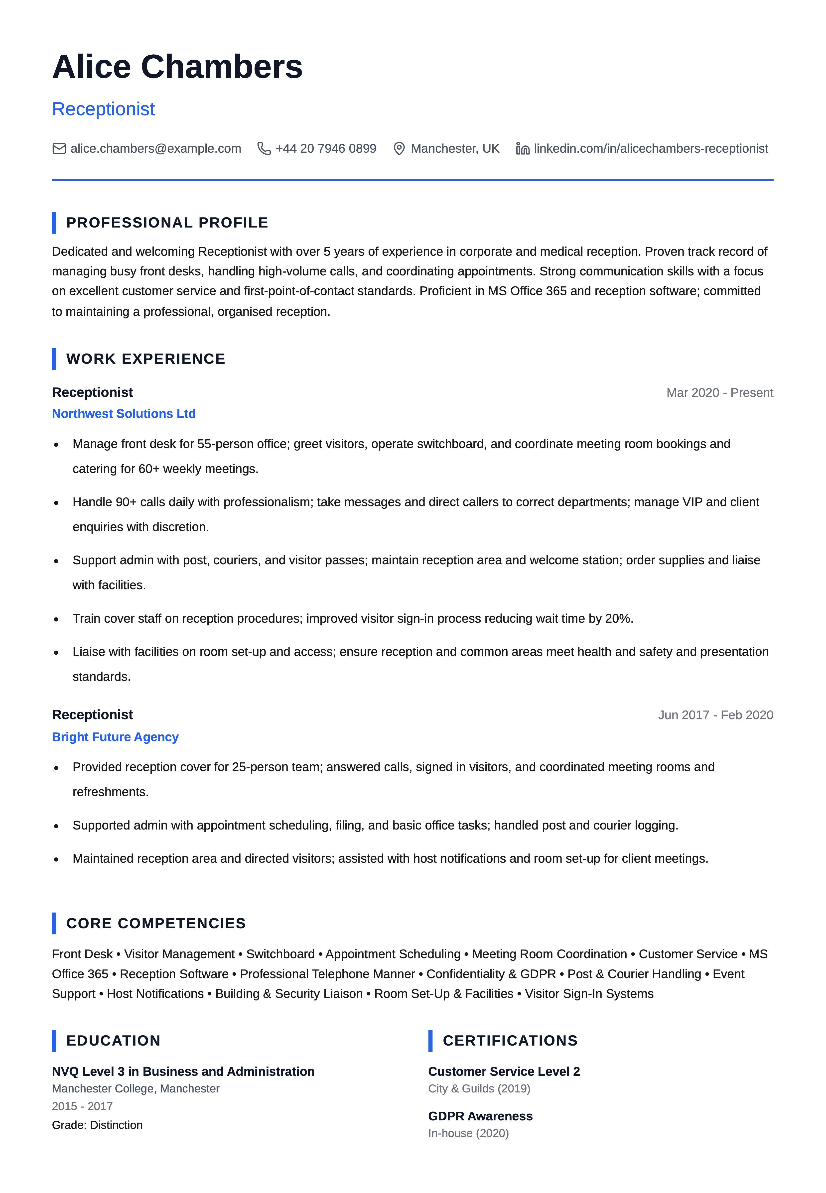 Modern Reception Professional template