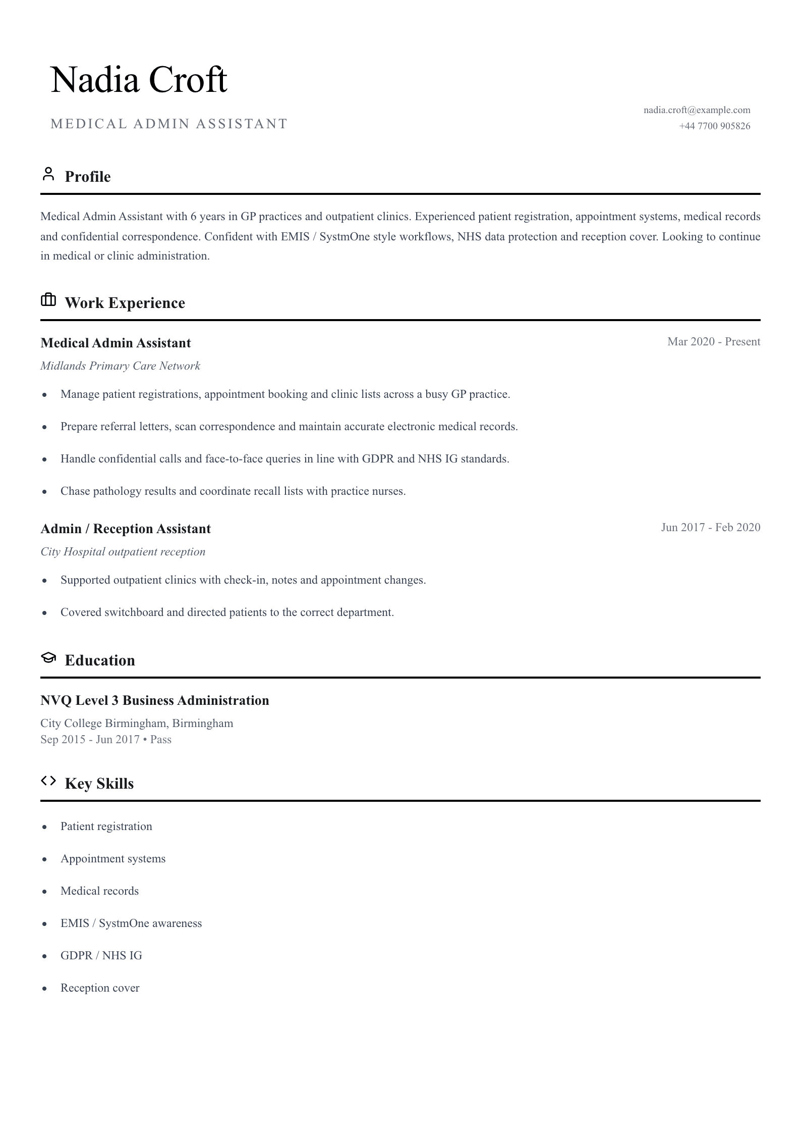 medical admin assistant cv template