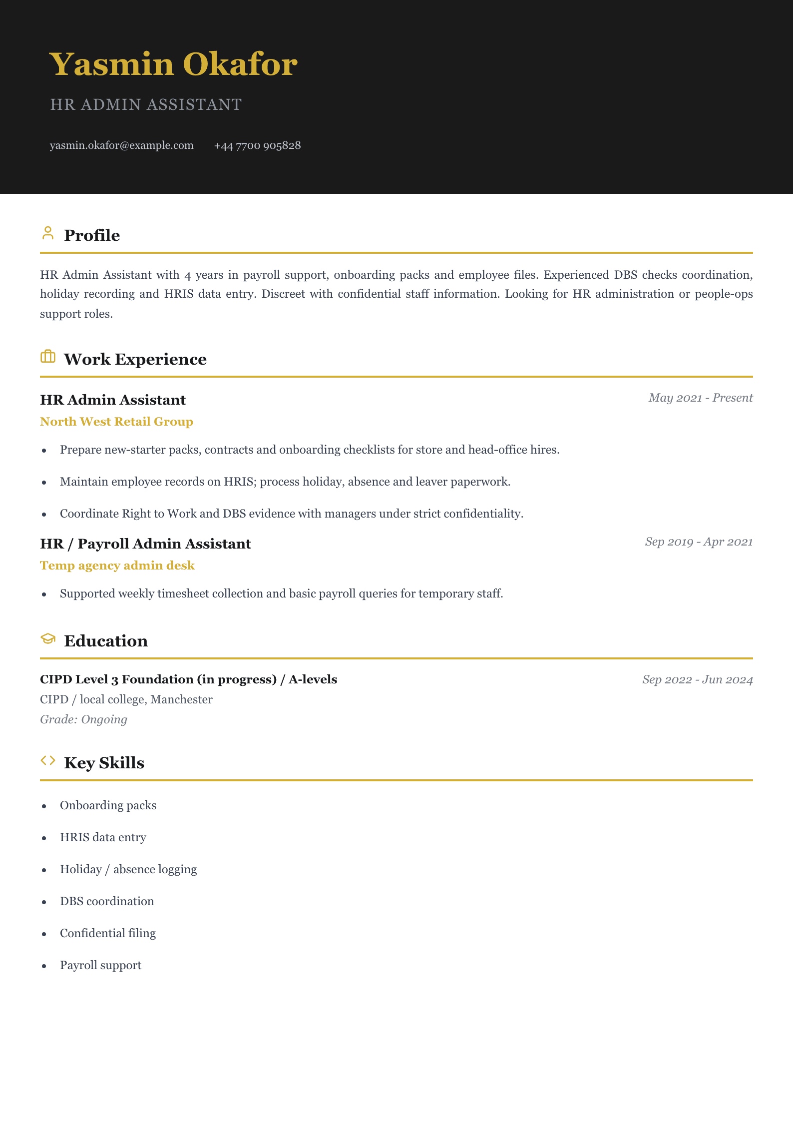 hr admin assistant cv template