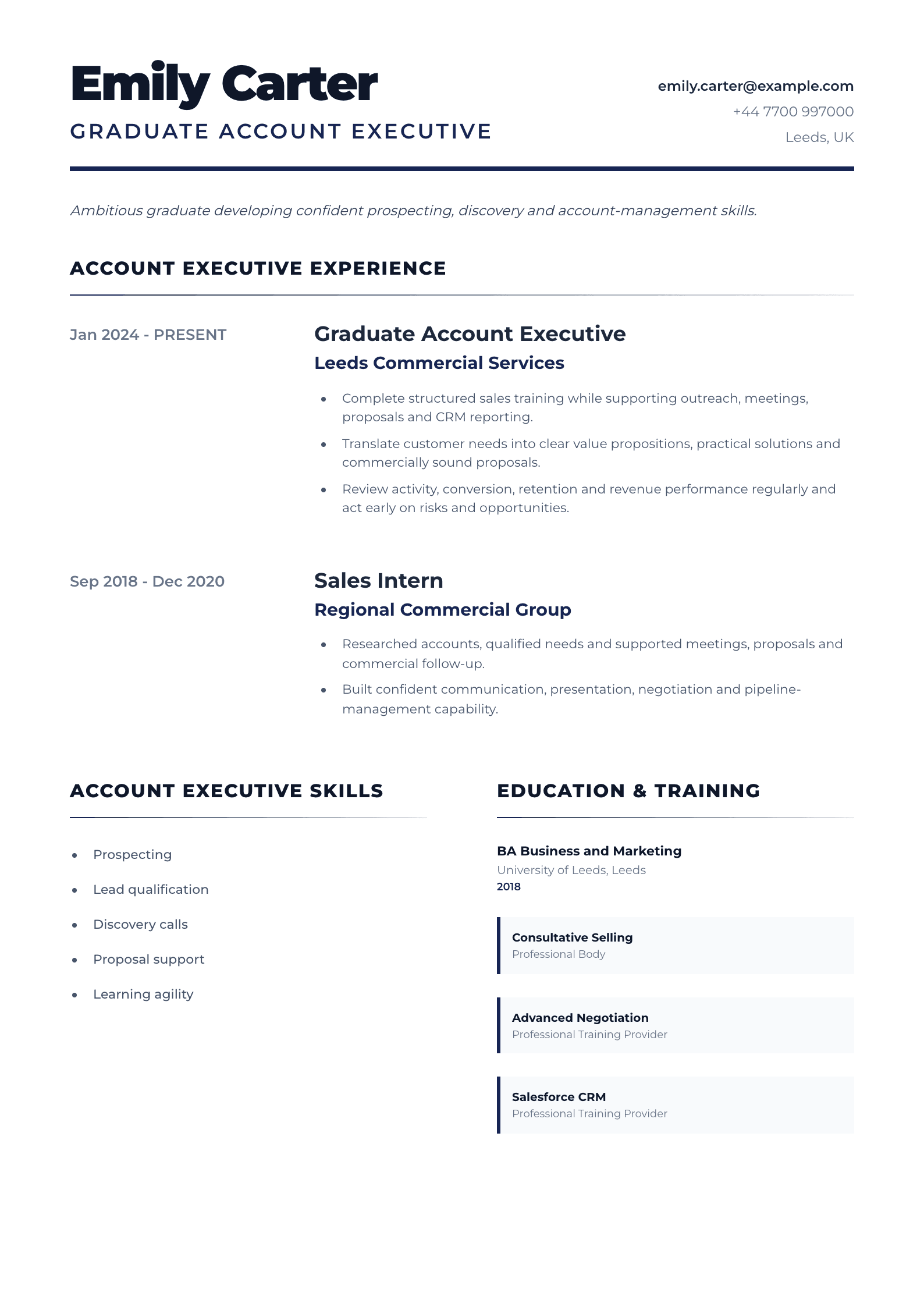 Graduate Account Executive CV template