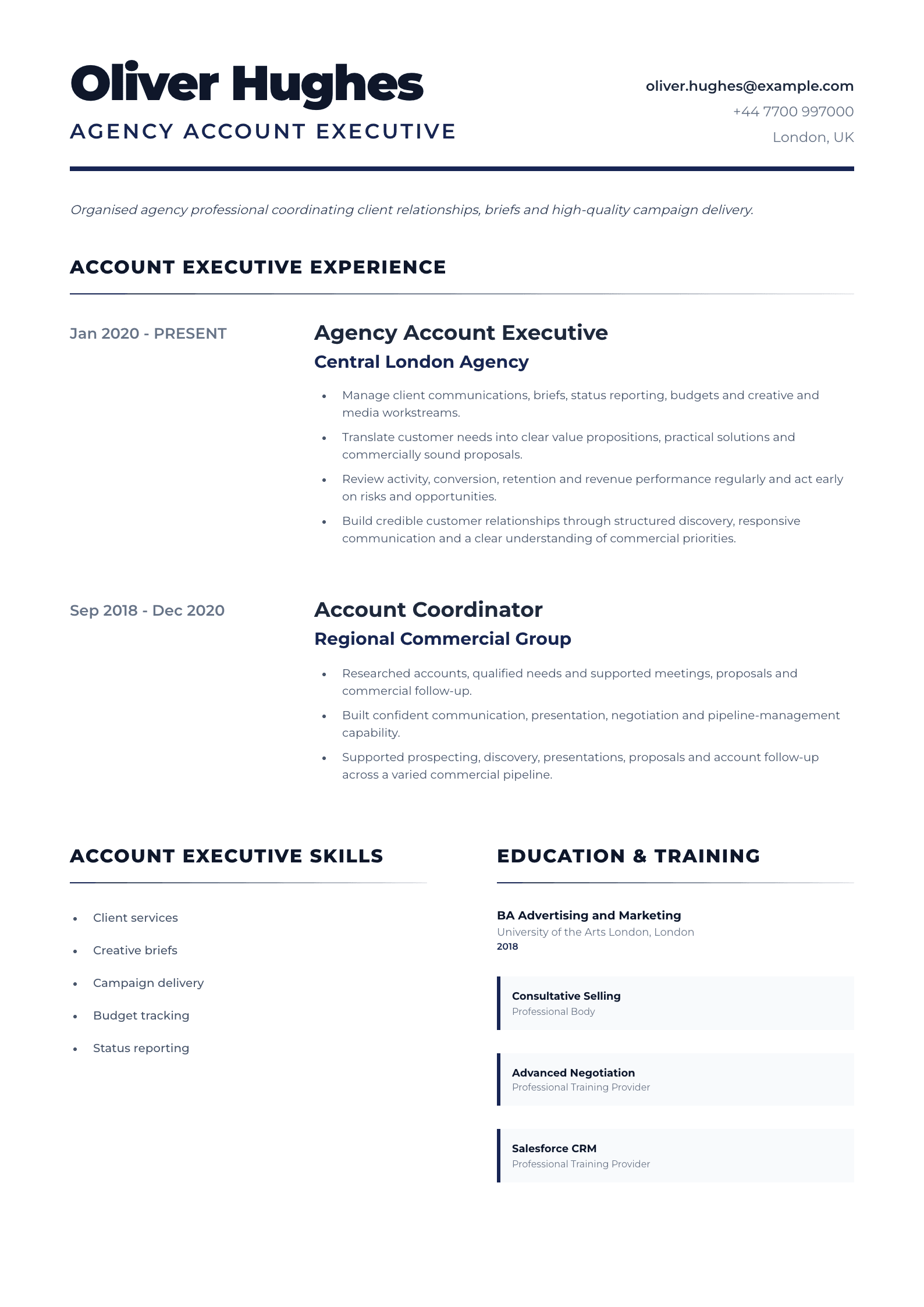 Agency Account Executive CV template
