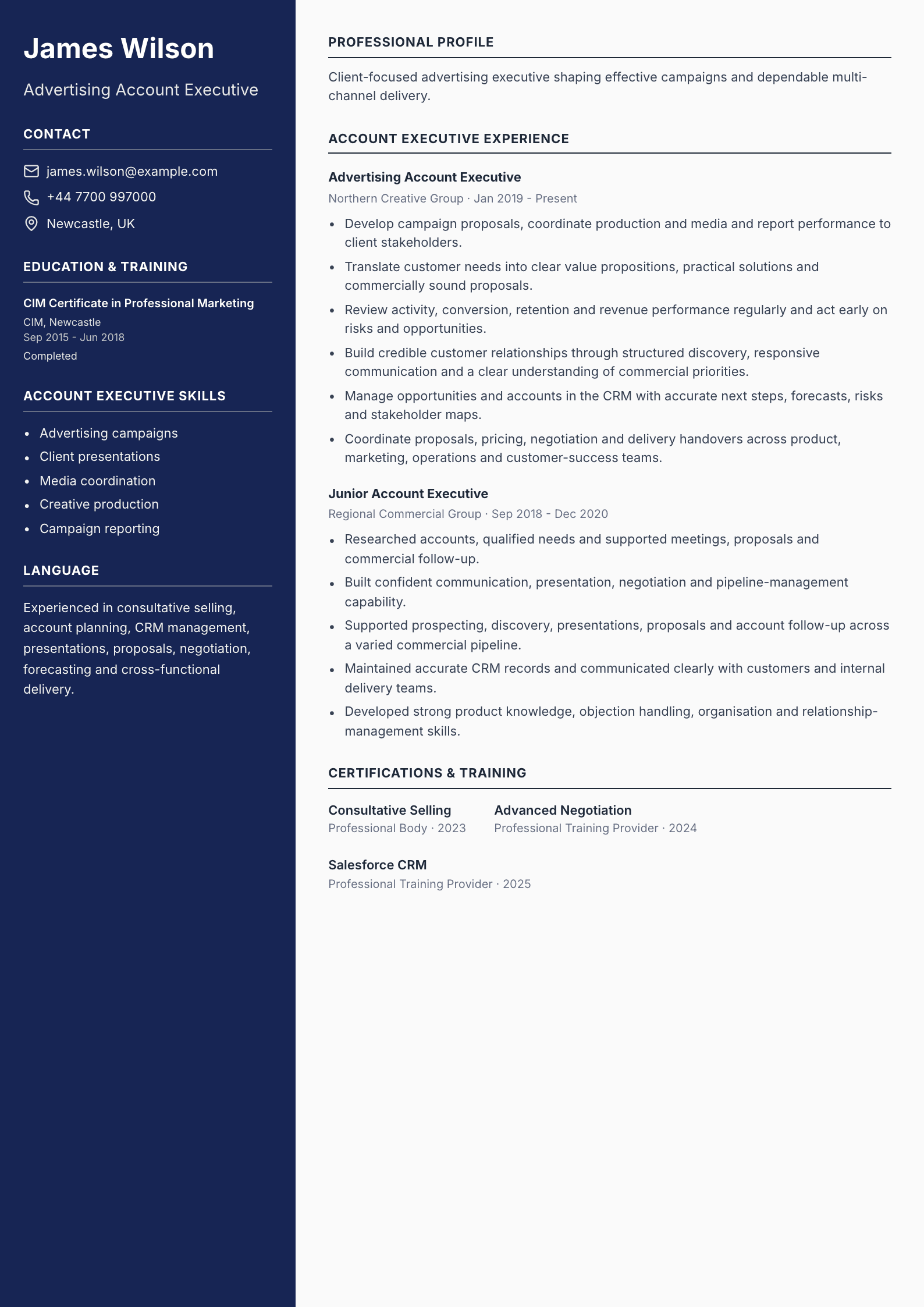 Advertising Account Executive CV template