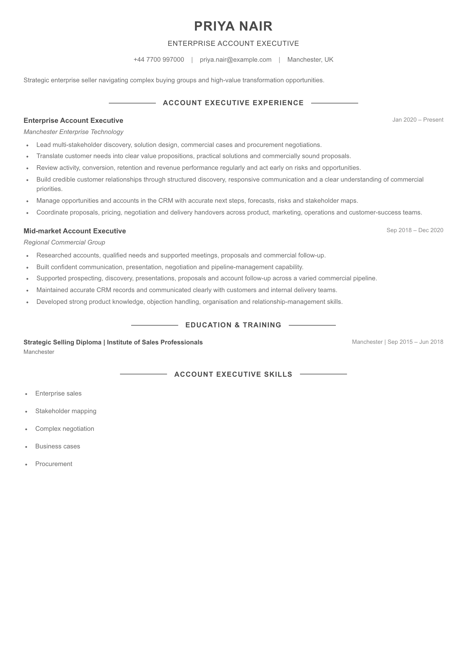Enterprise Account Executive CV template