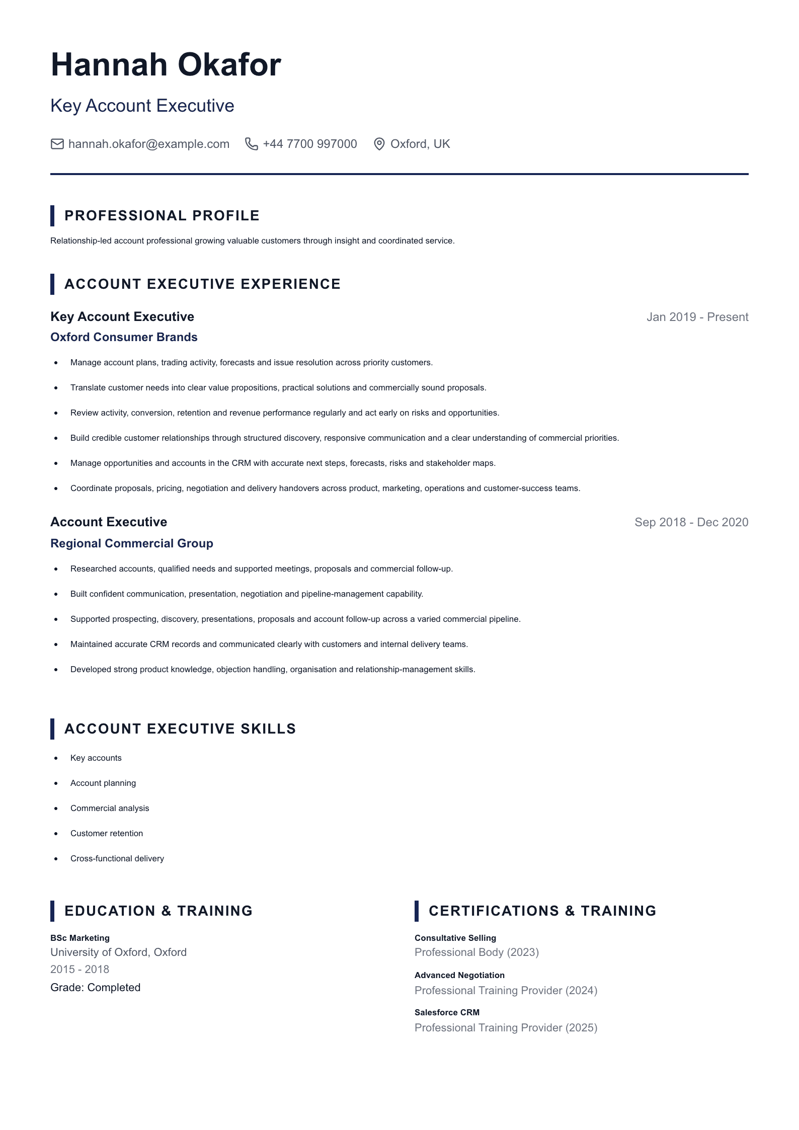 Key Account Executive CV template
