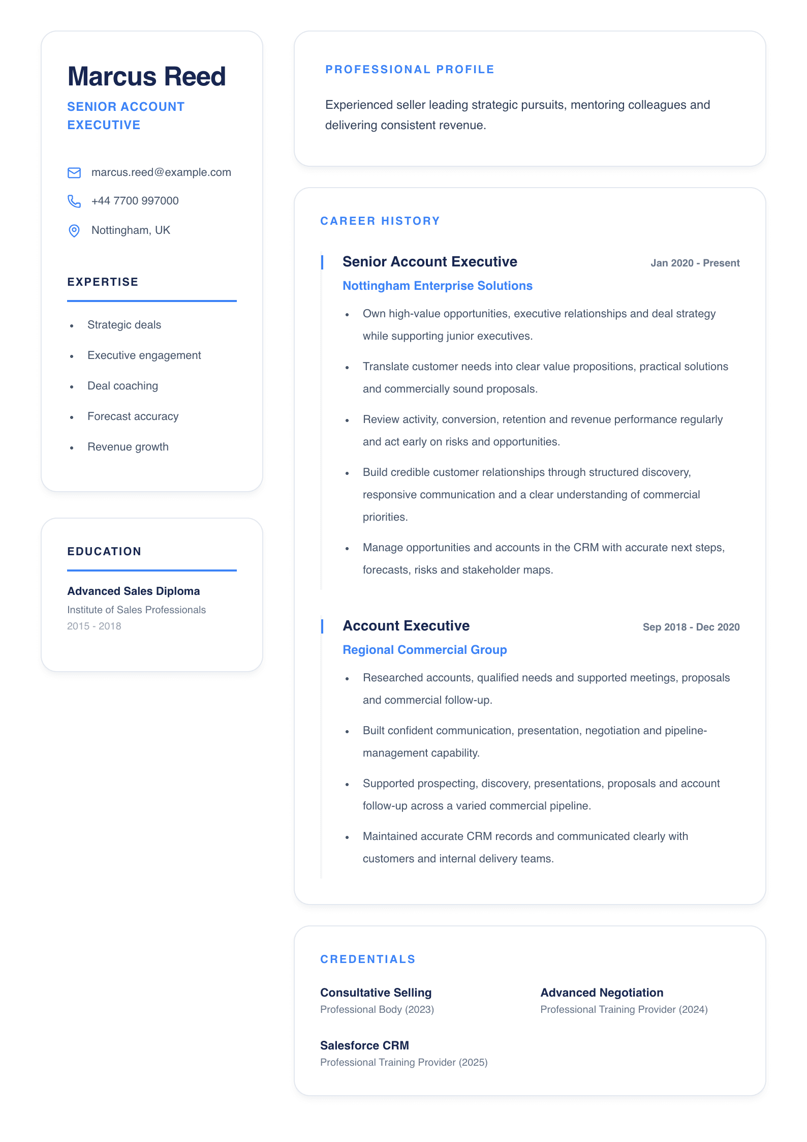 Senior Account Executive CV template