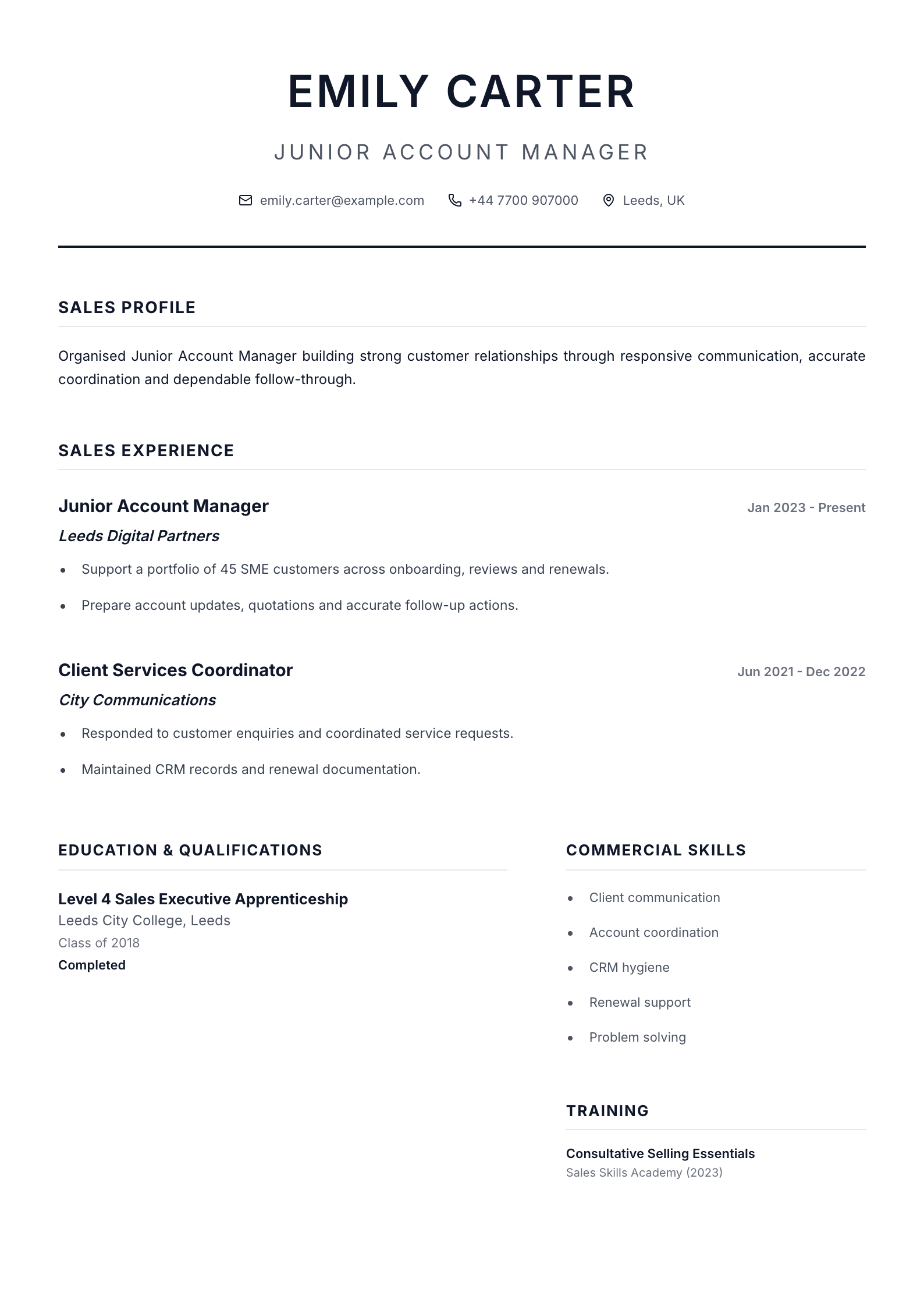 Junior Account Manager CV template