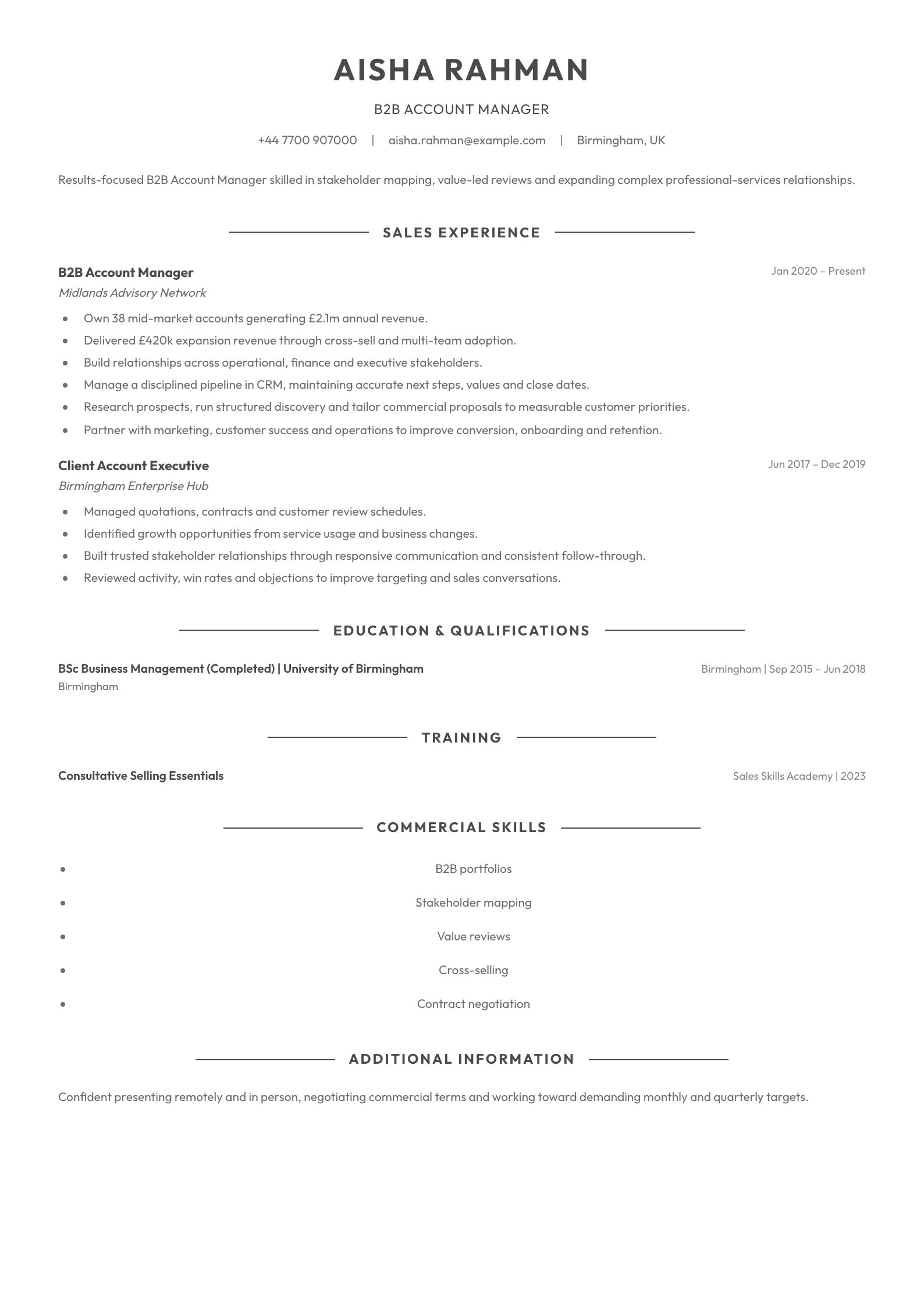 B2B Account Manager CV template