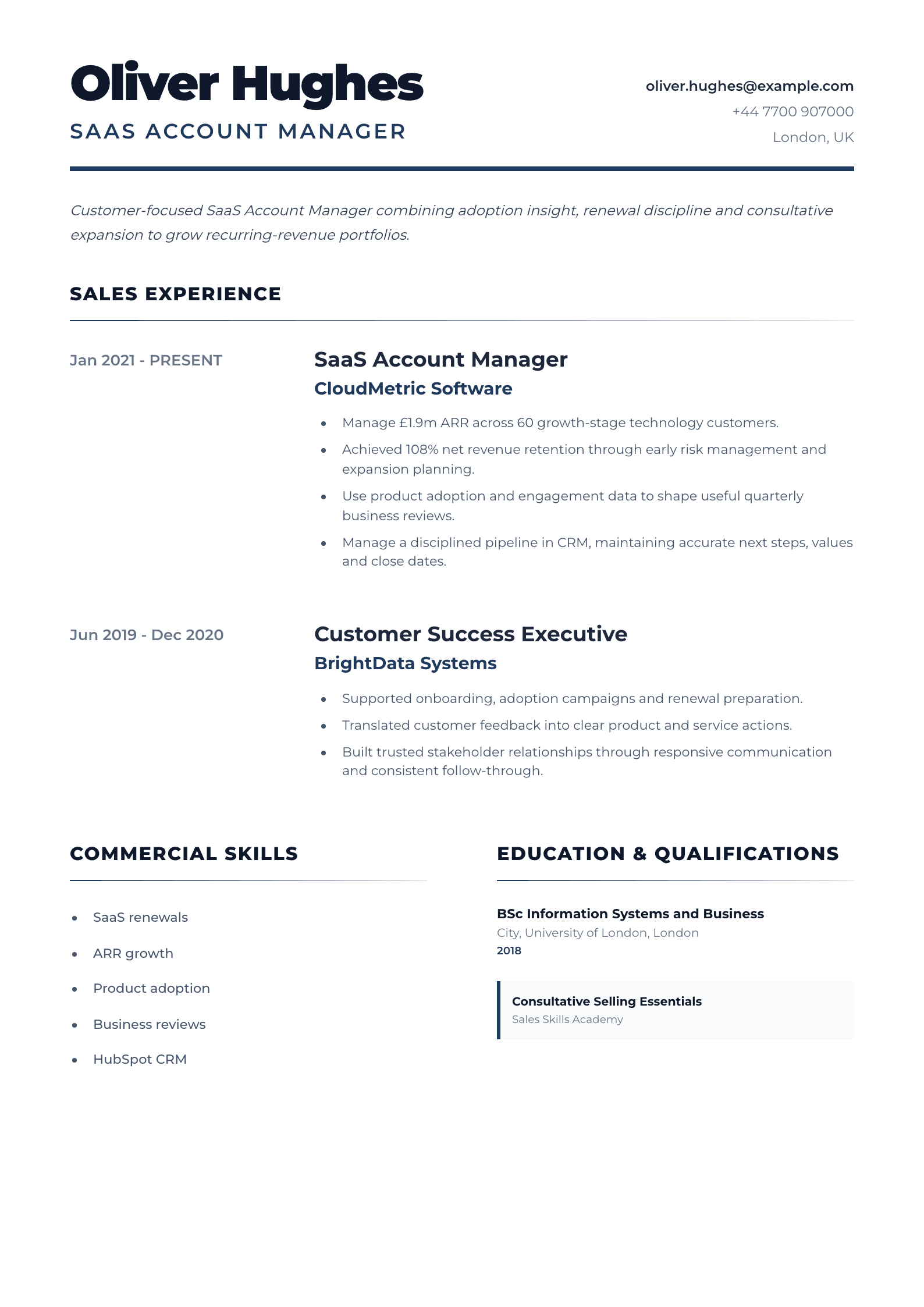 SaaS Account Manager CV template