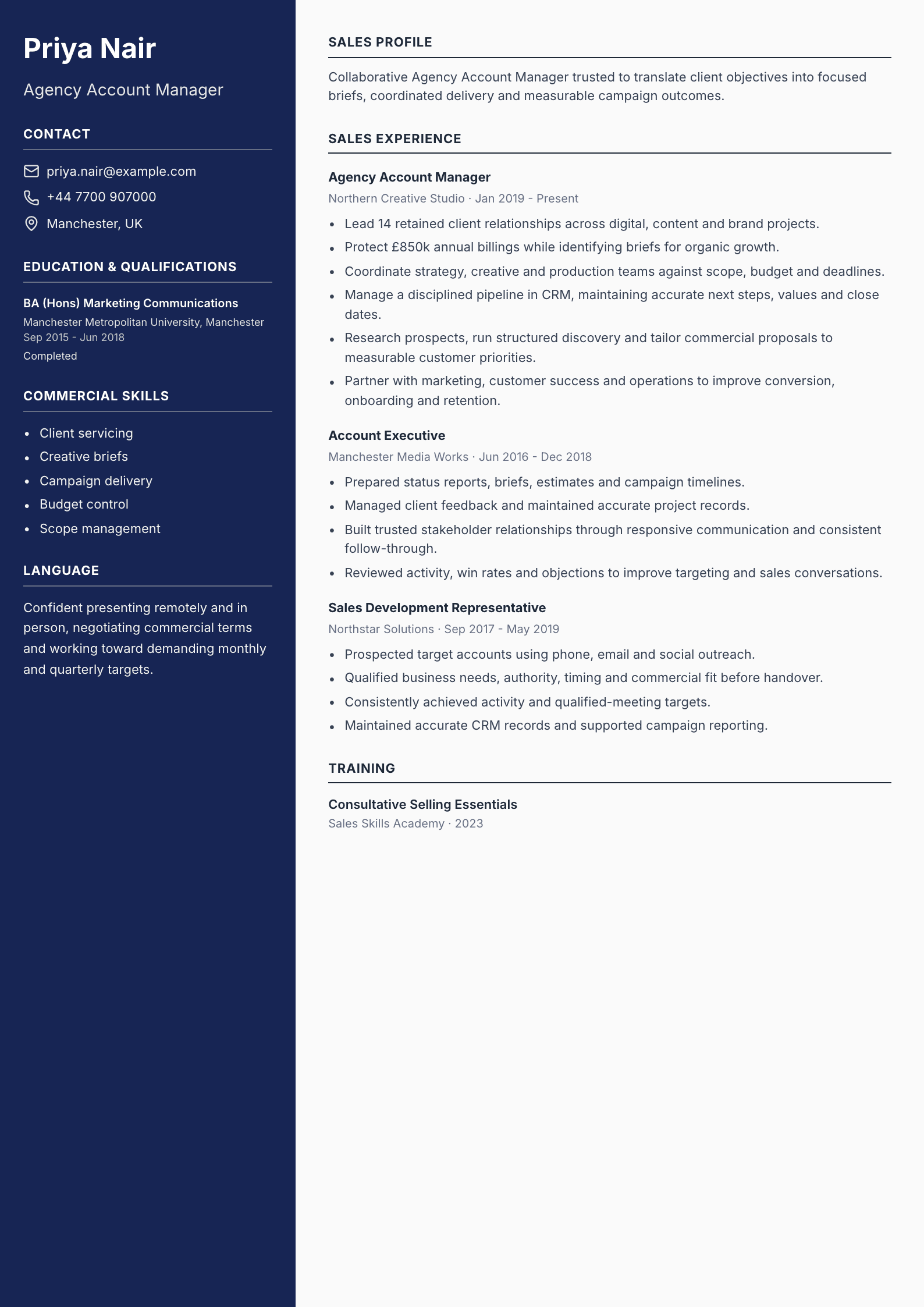 Agency Account Manager CV template