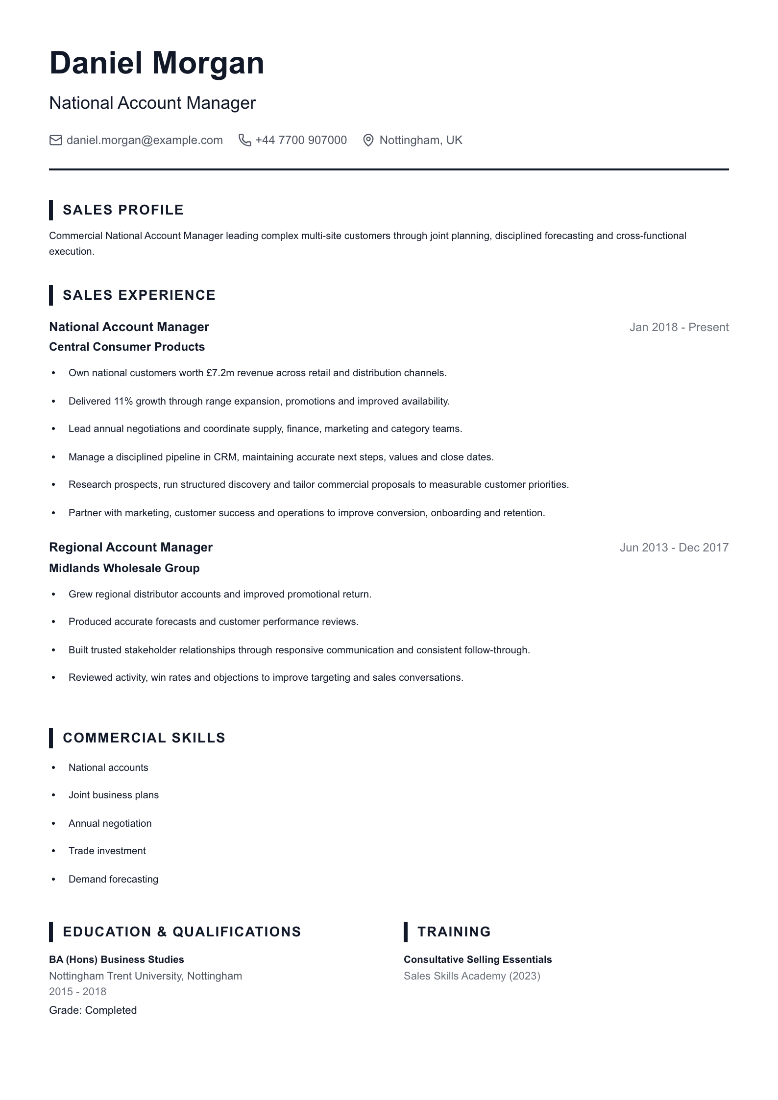National Account Manager CV template