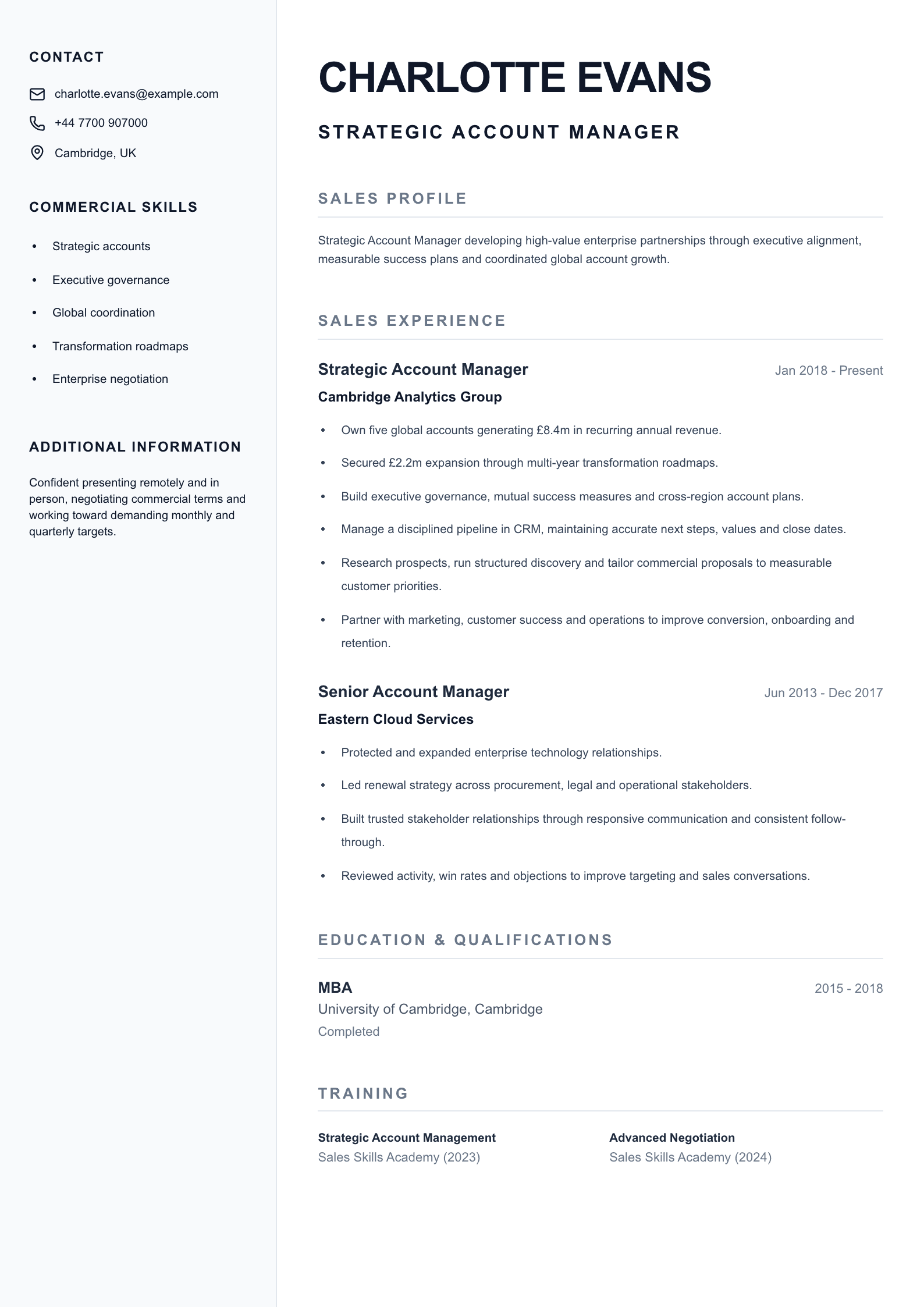 Strategic Account Manager CV template