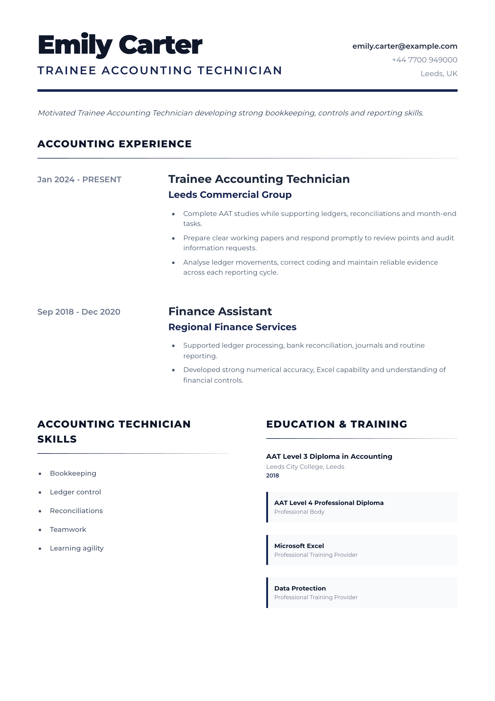 Trainee Accounting Technician CV template