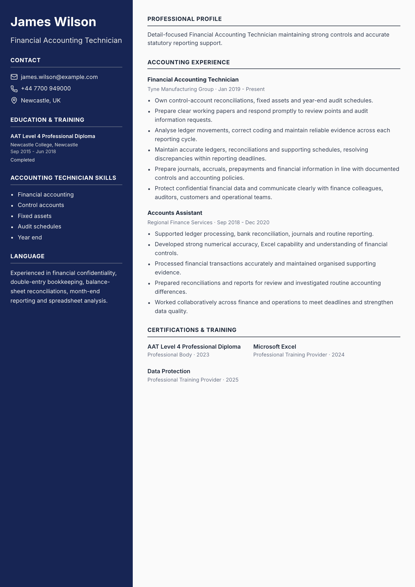 Financial Accounting Technician CV template