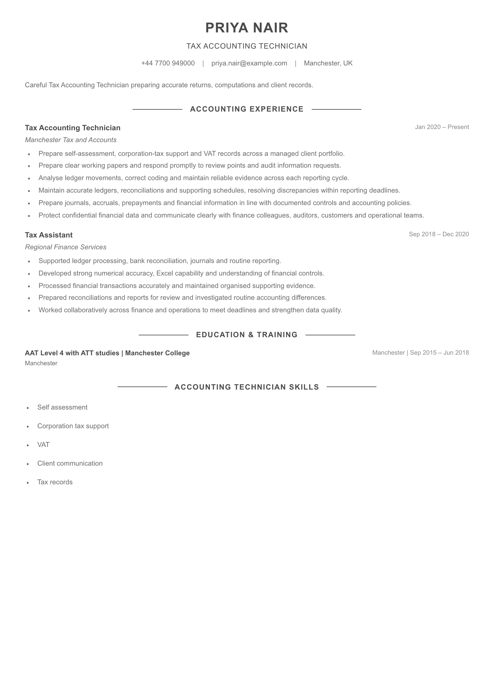 Tax Accounting Technician CV template