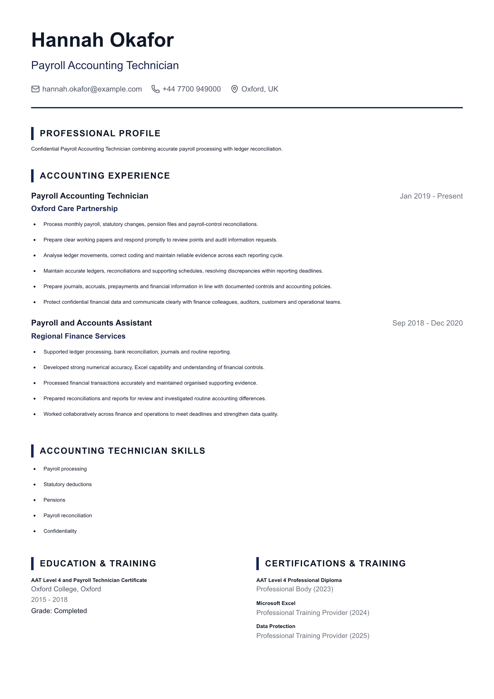 Payroll Accounting Technician CV template