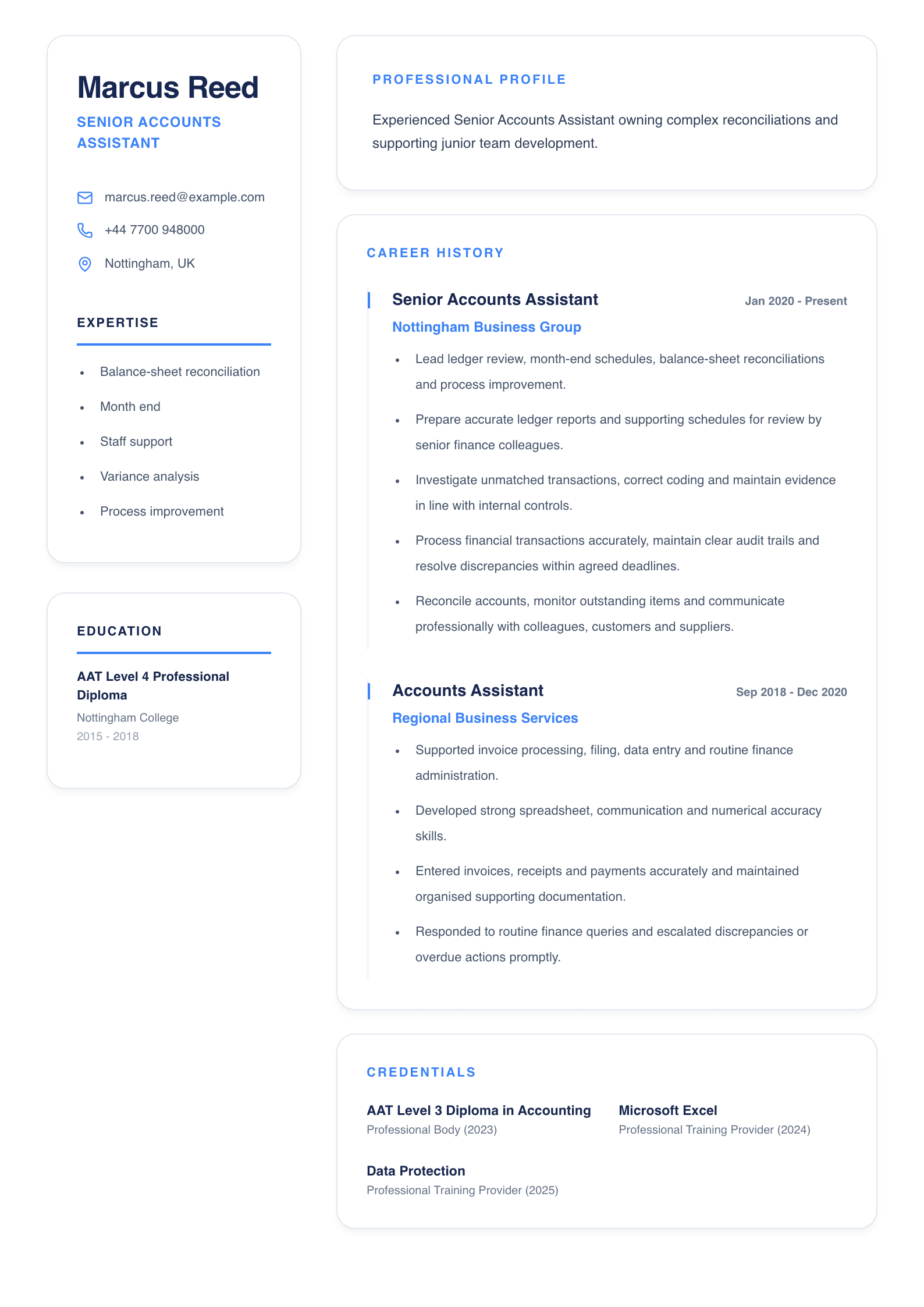 Senior Accounts Assistant CV template