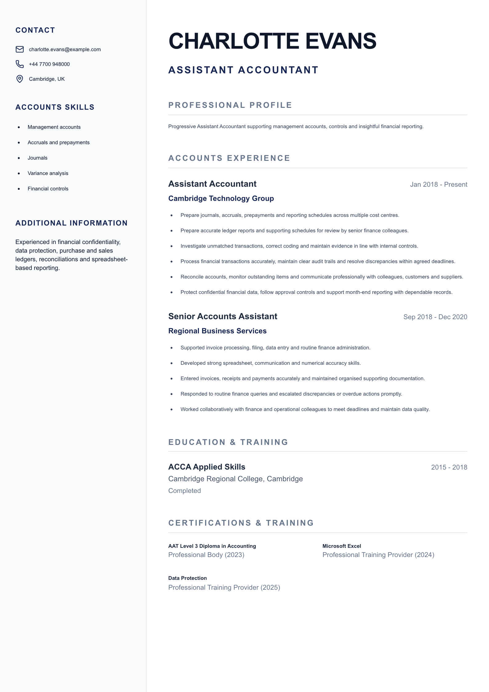 Assistant Accountant CV template
