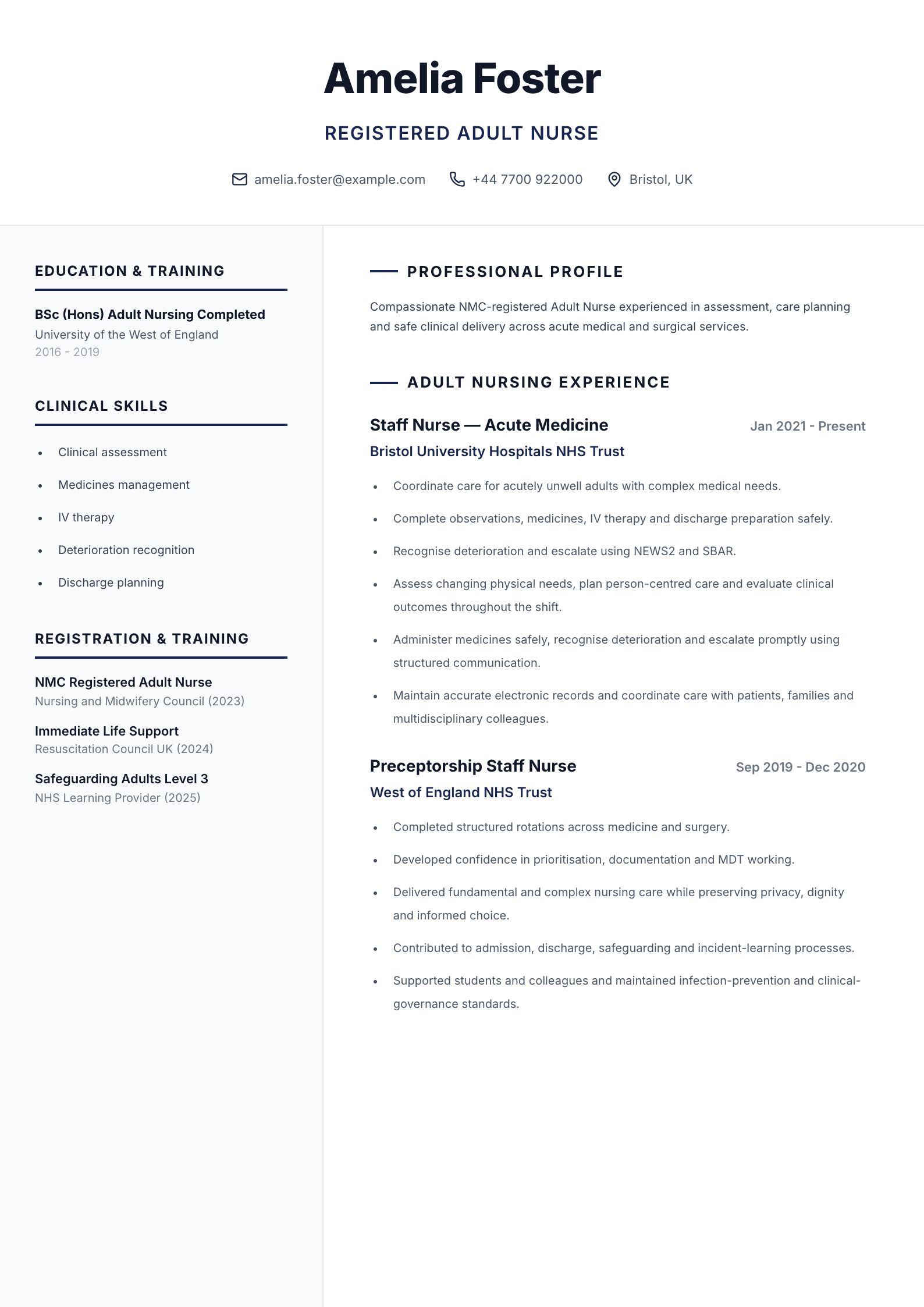 Adult nurse CV