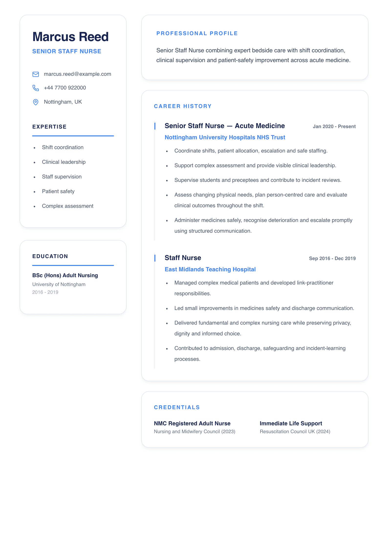Senior Staff Nurse CV template
