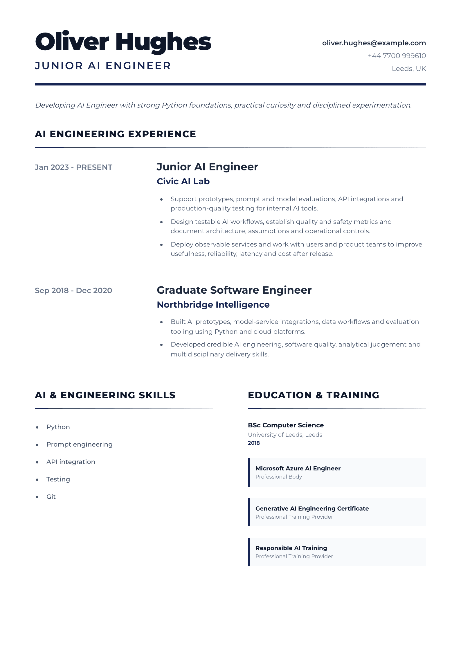 Junior AI Engineer CV template