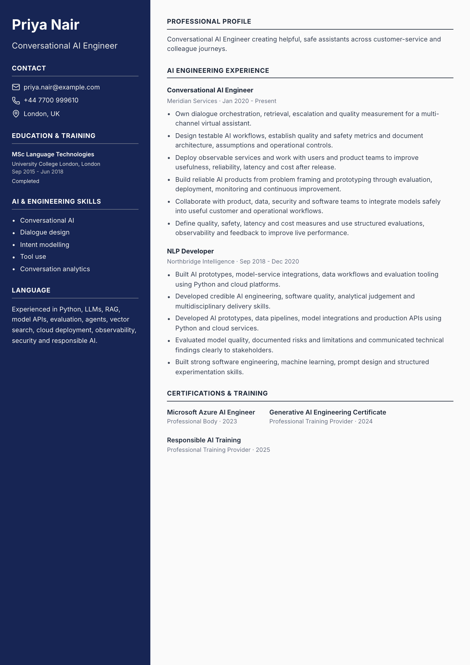 Conversational AI Engineer CV template