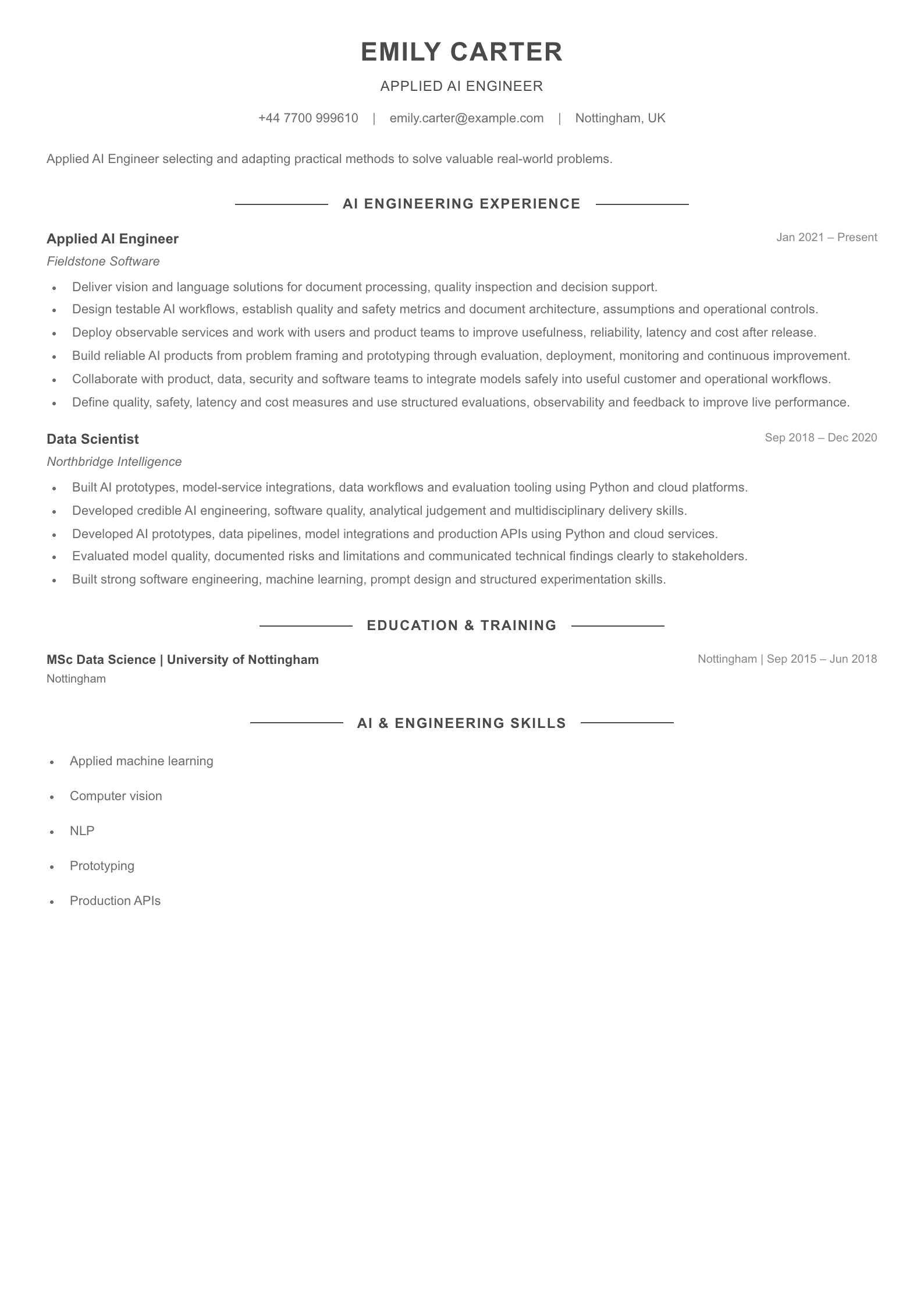 Applied AI Engineer CV template